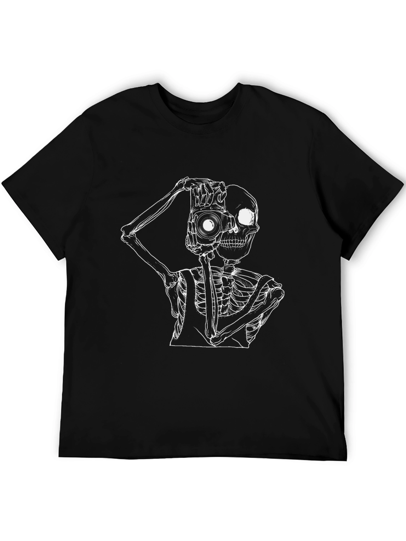 Skeleton Photographer Graphic T-Shirt - Black