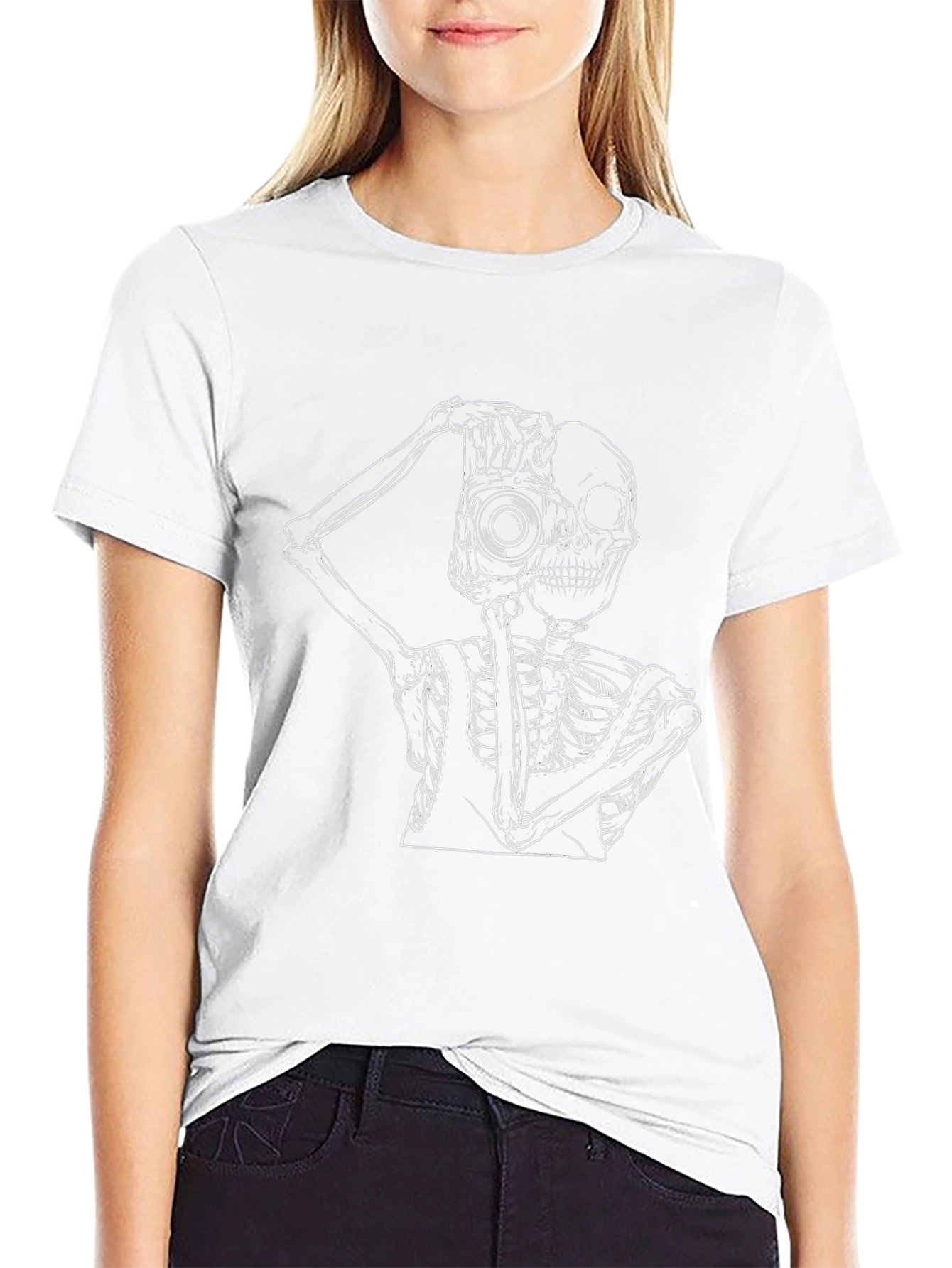 Skeleton Photographer Graphic T-Shirt - Black