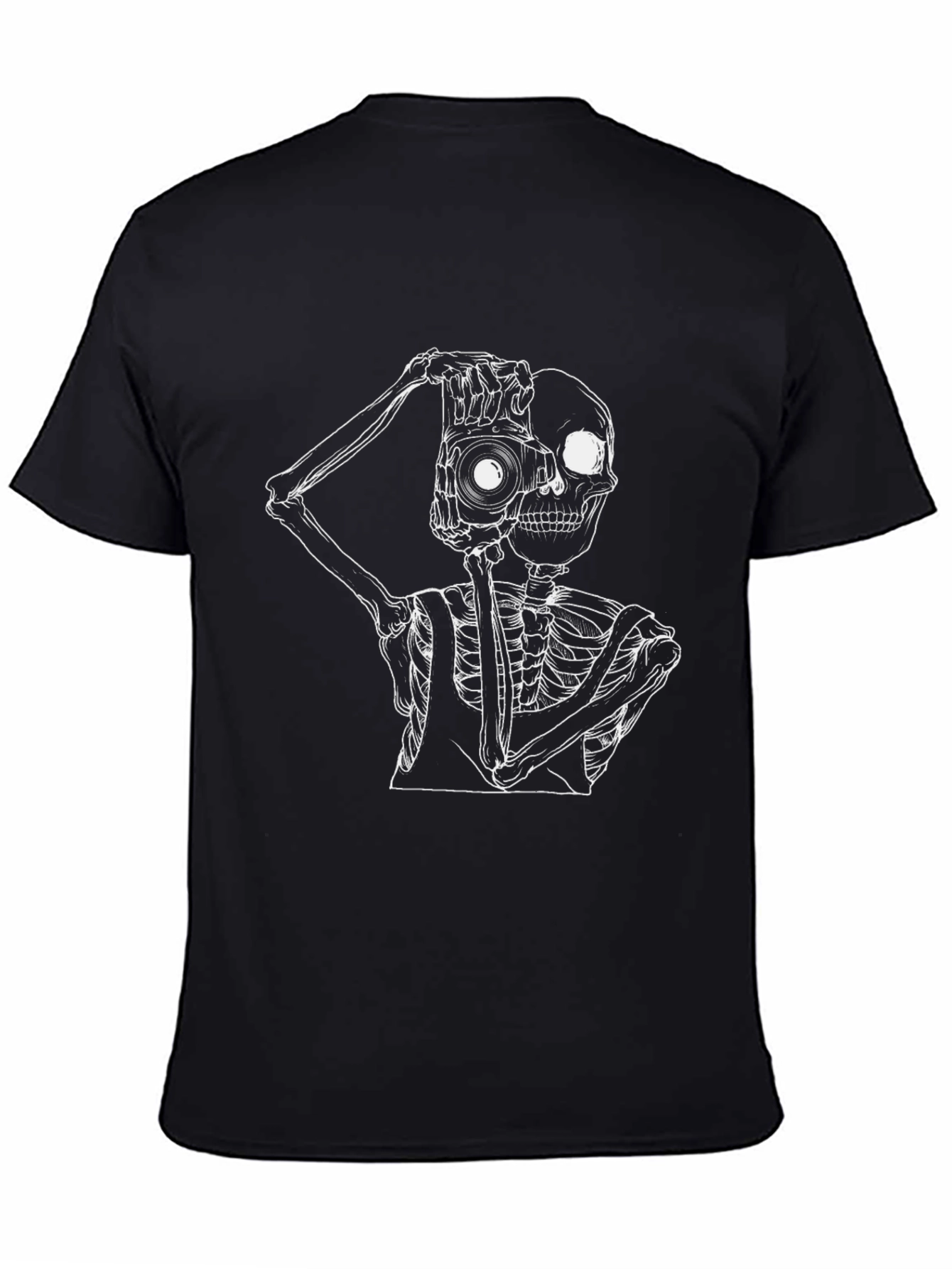 Skeleton Photographer Graphic T-Shirt - Black