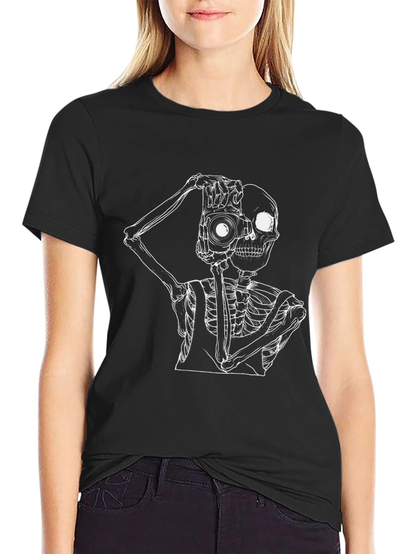 Skeleton Photographer Graphic T-Shirt - Black