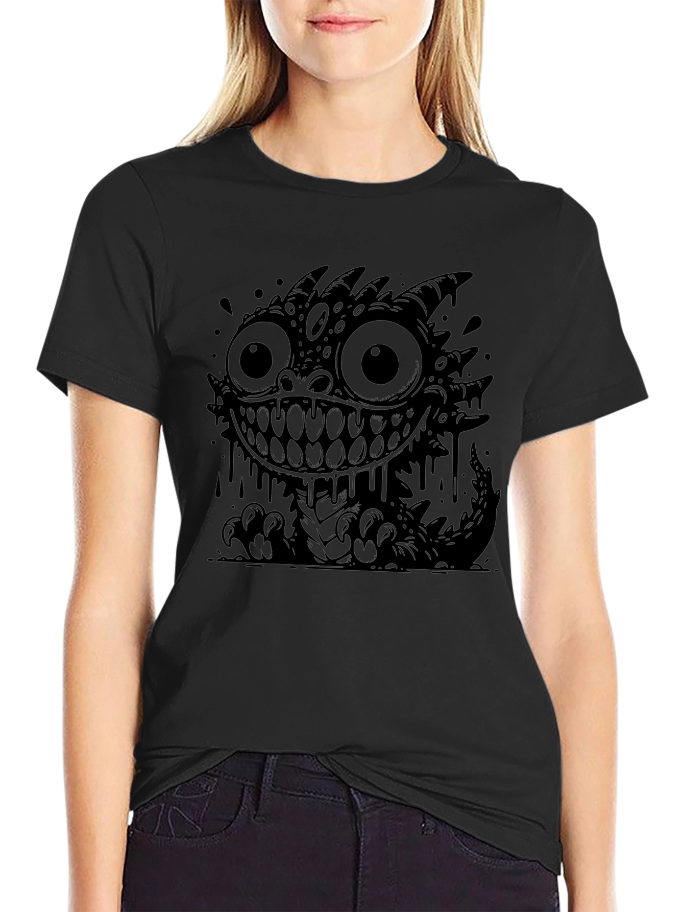 Monster Graphic Tee - Black Cotton T-Shirt