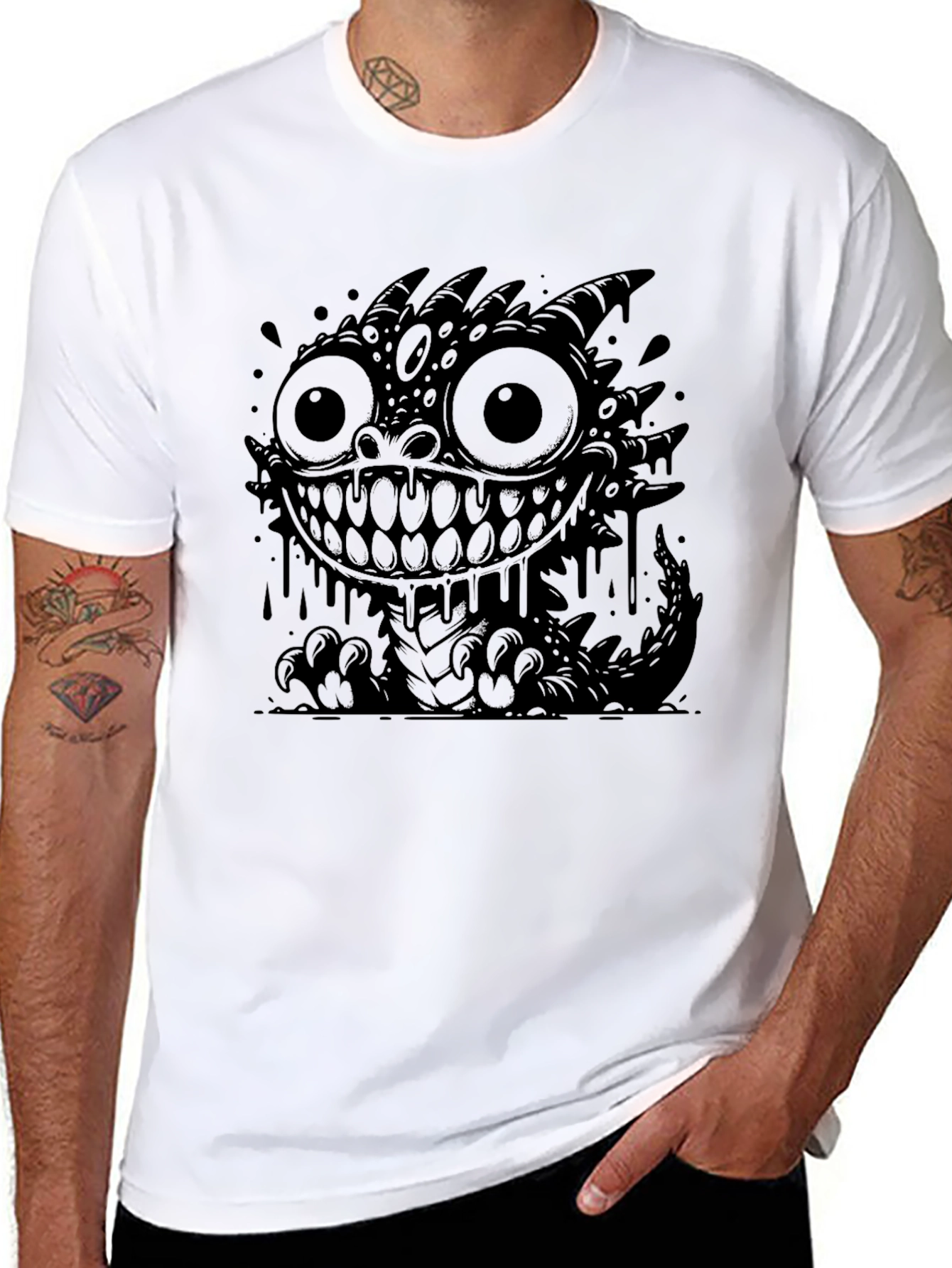 Monster Graphic Tee - Black Cotton T-Shirt