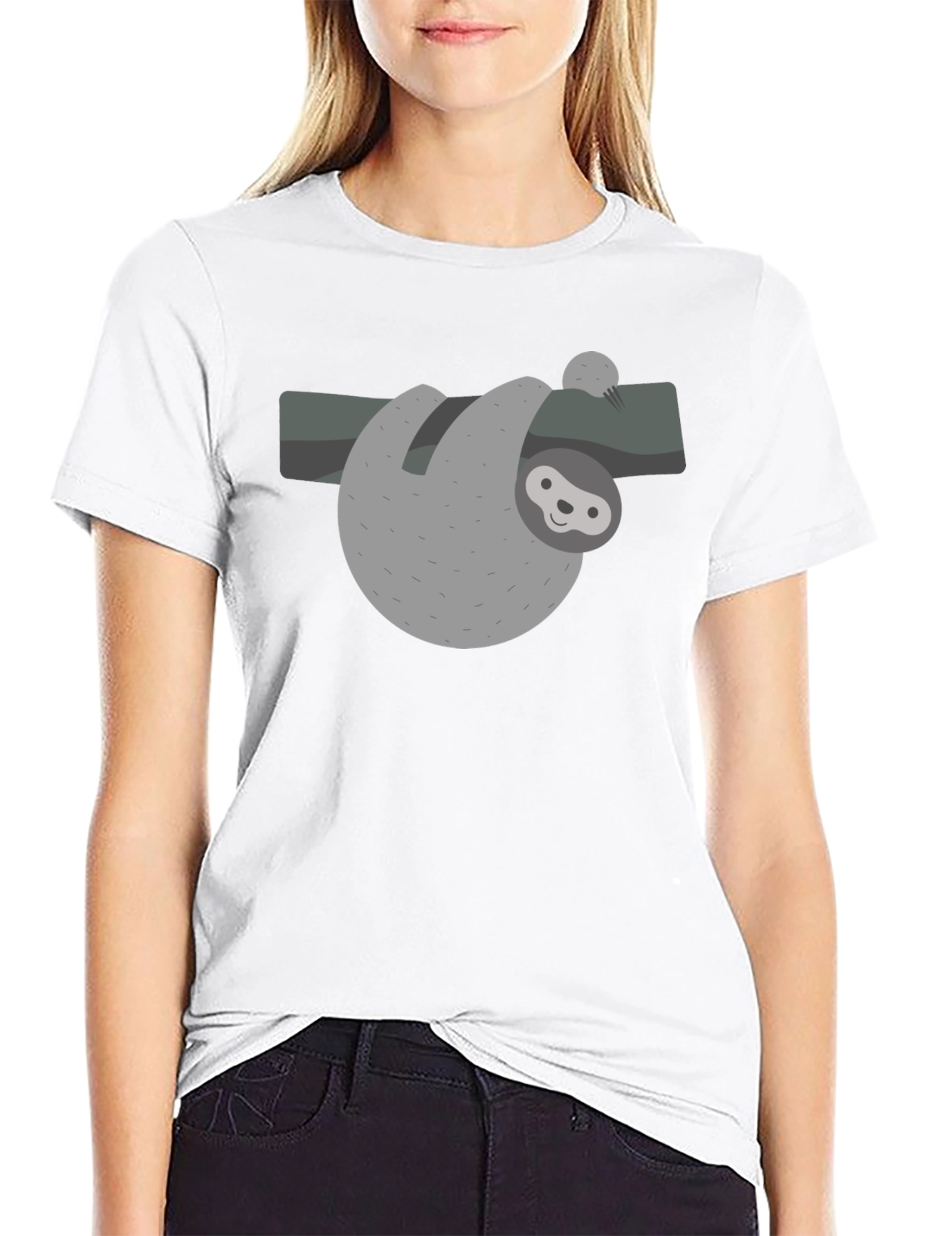 Cute Sloth Graphic Tee - Black