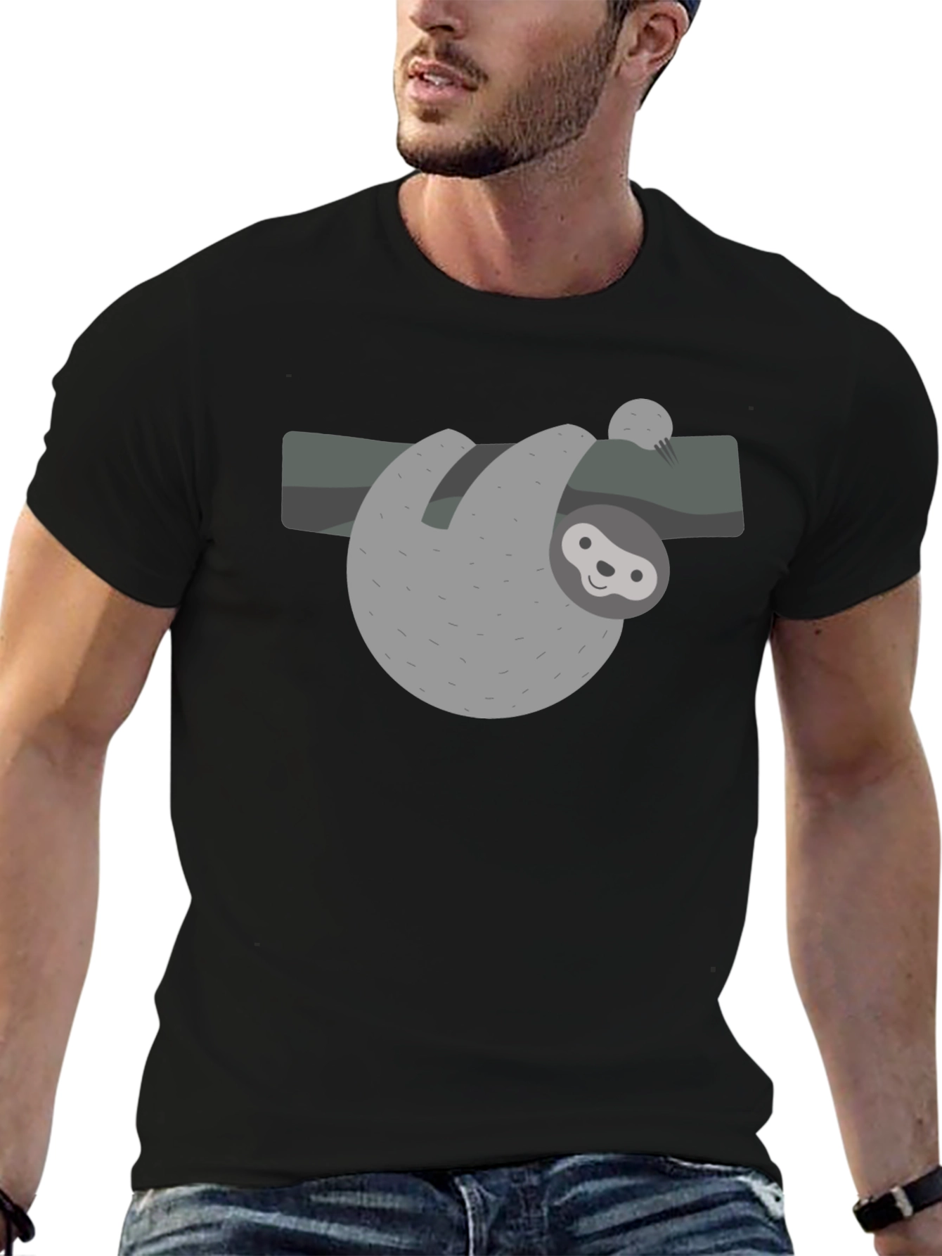 Cute Sloth Graphic Tee - Black