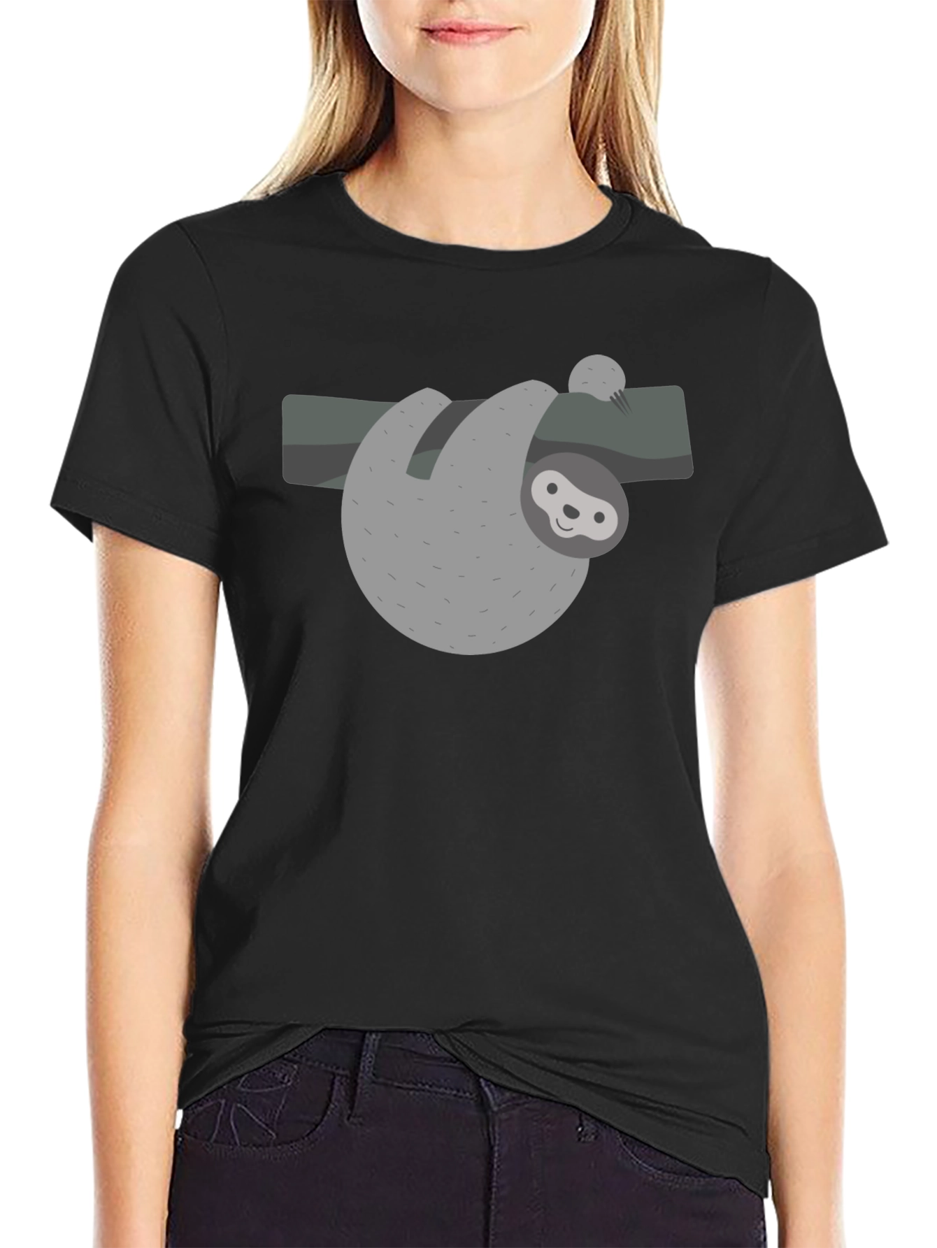 Cute Sloth Graphic Tee - Black