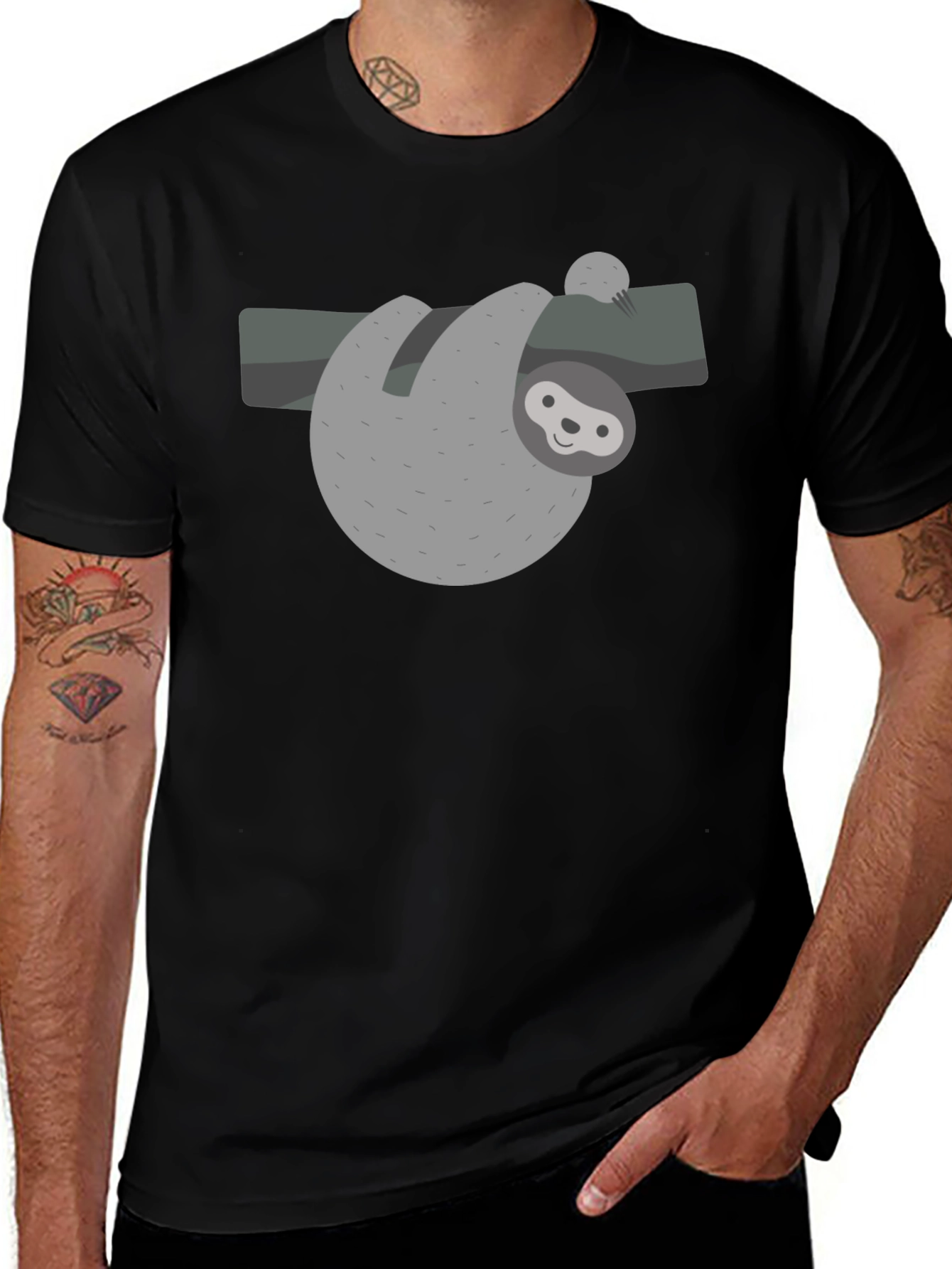 Cute Sloth Graphic Tee - Black