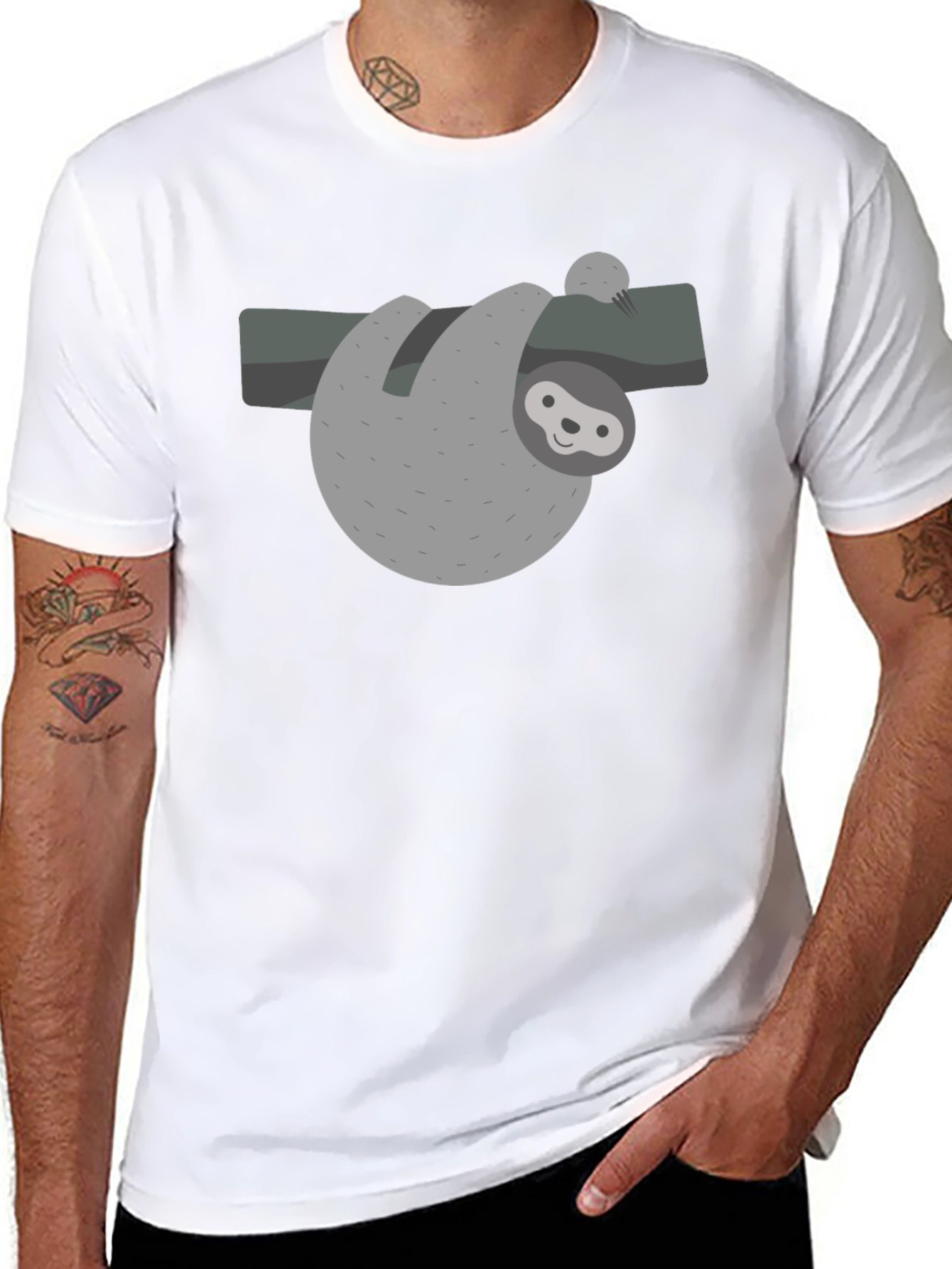 Cute Sloth Graphic Tee - Black