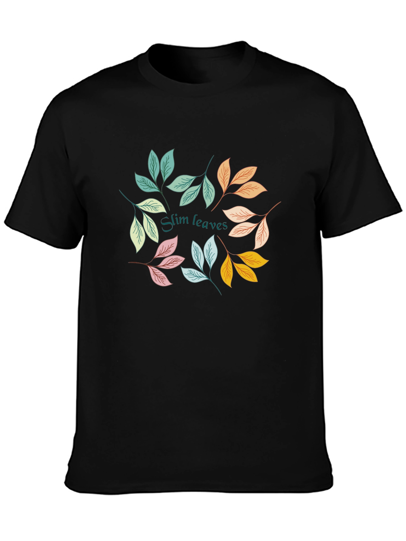 Slim Leaves Graphic Black T-Shirt