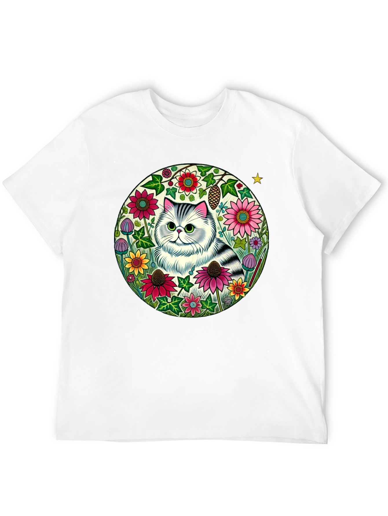 Floral Cat Graphic Tee - Black