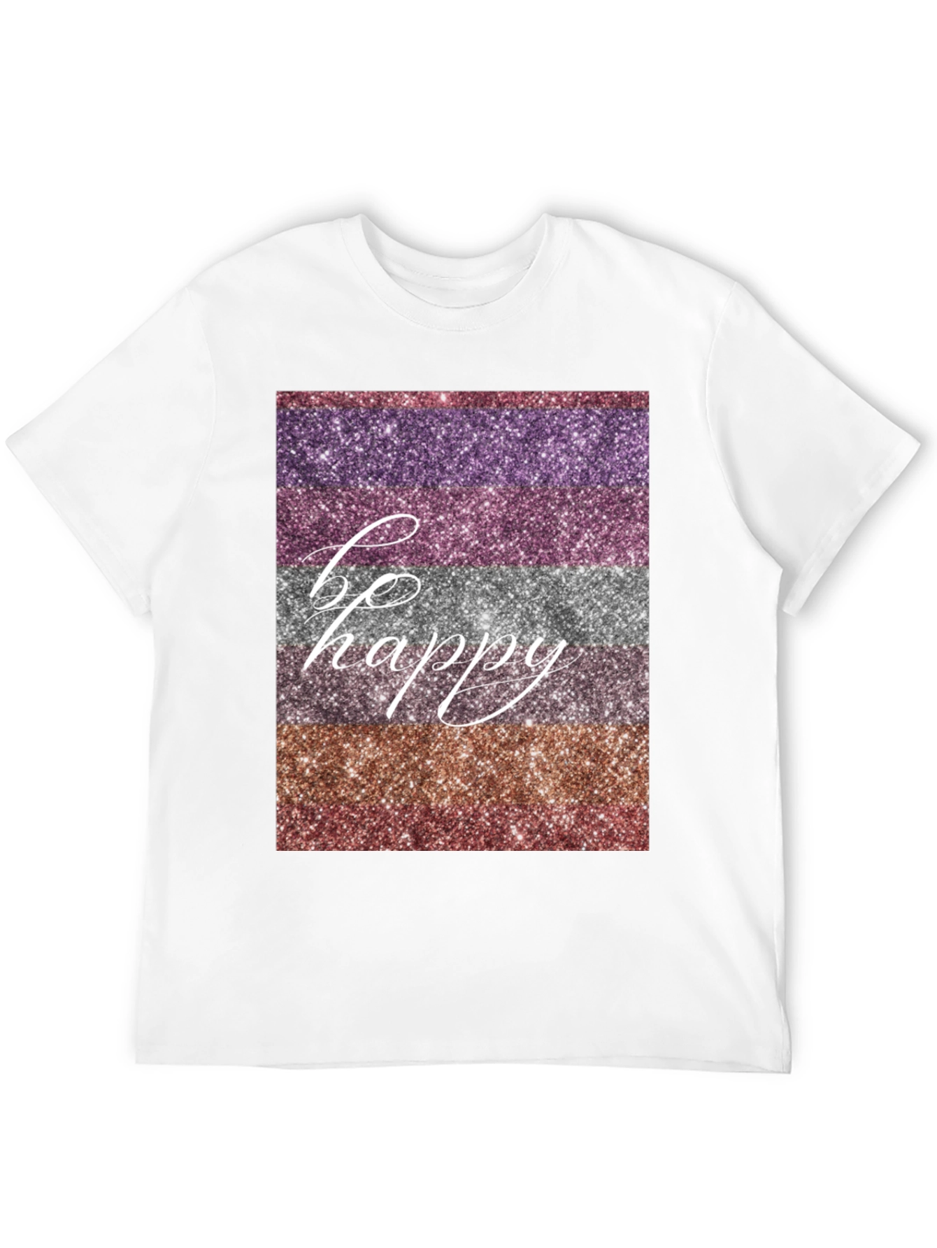 Be Happy Glitter Stripe Graphic T-Shirt
