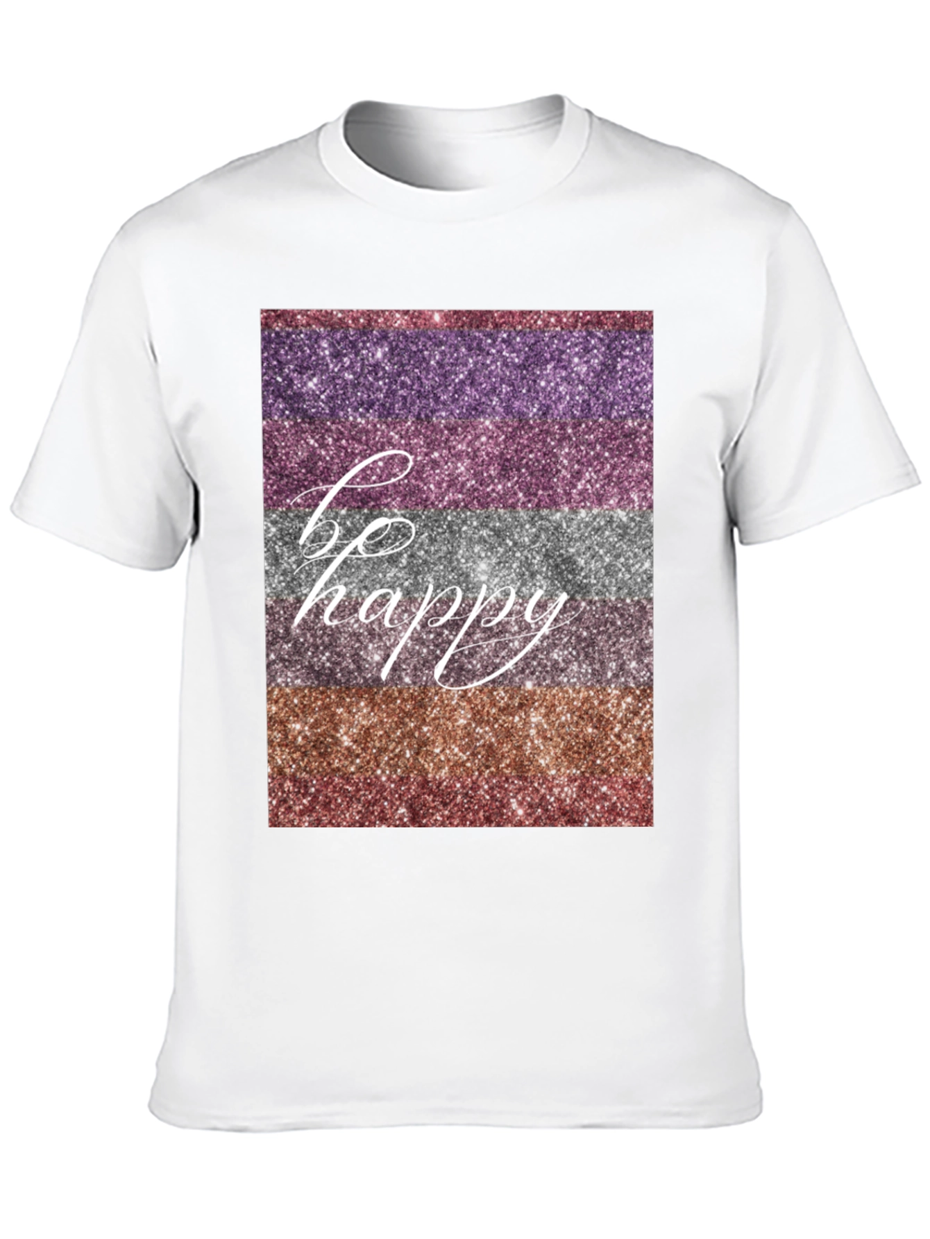 Be Happy Glitter Stripe Graphic T-Shirt