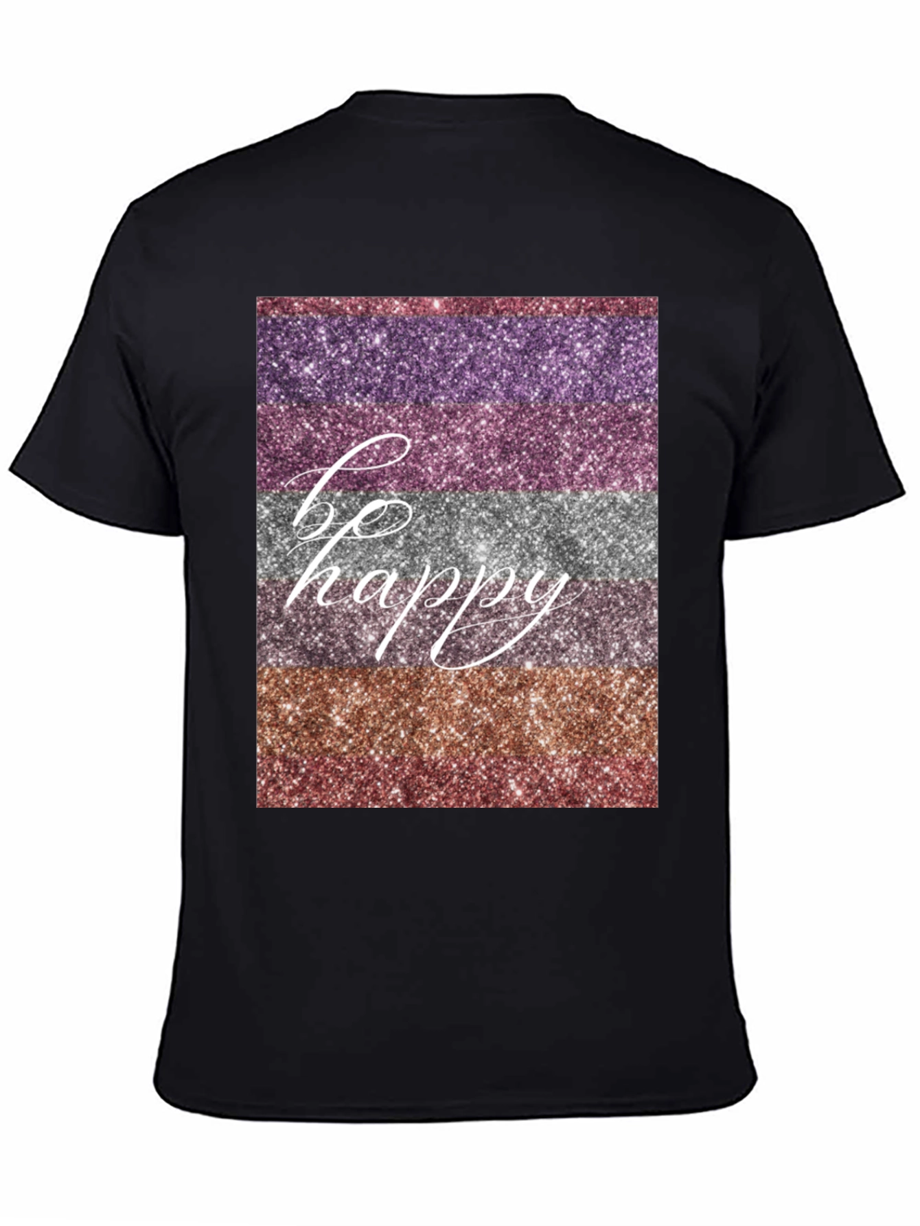 Be Happy Glitter Stripe Graphic T-Shirt