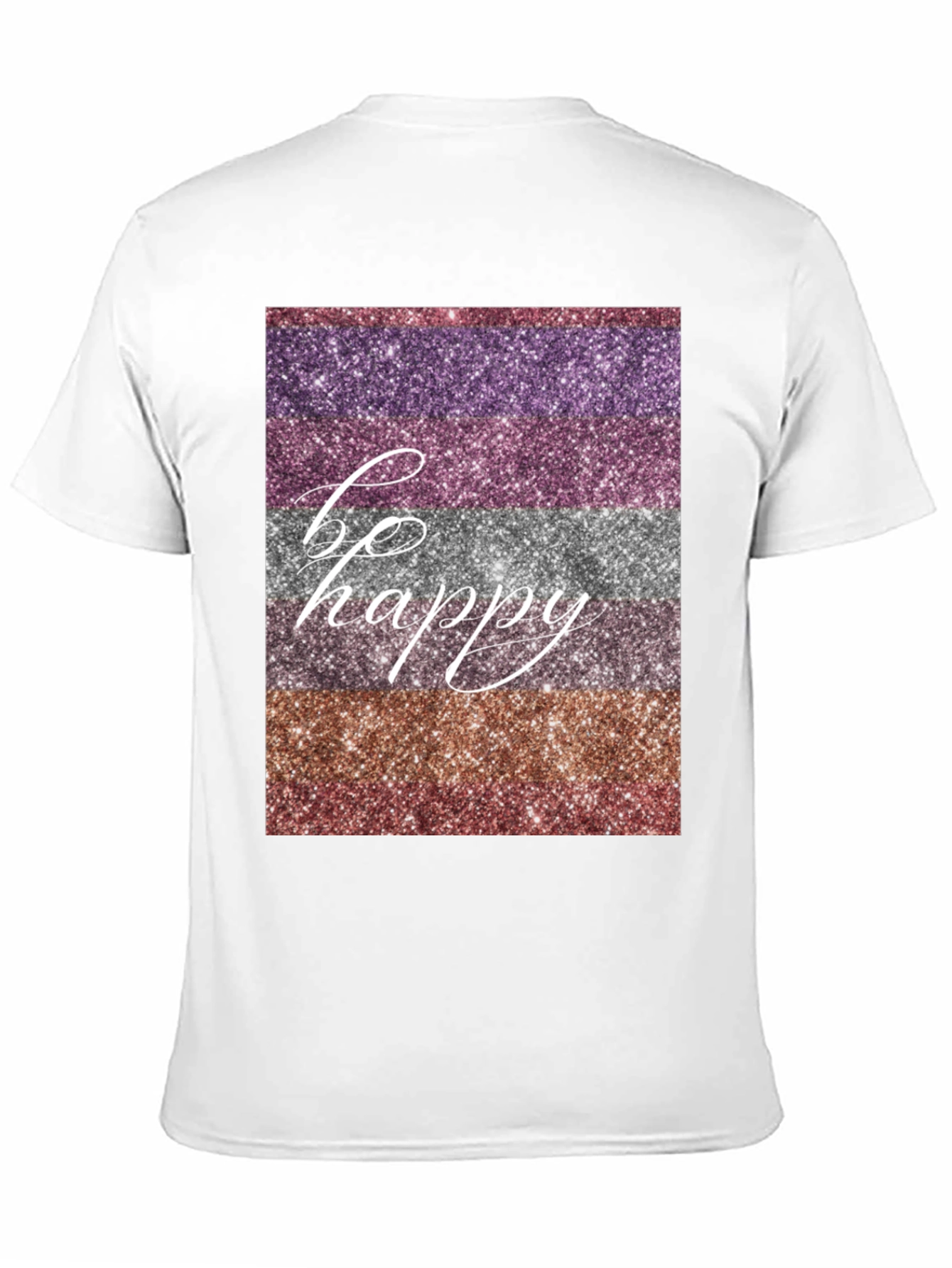 Be Happy Glitter Stripe Graphic T-Shirt