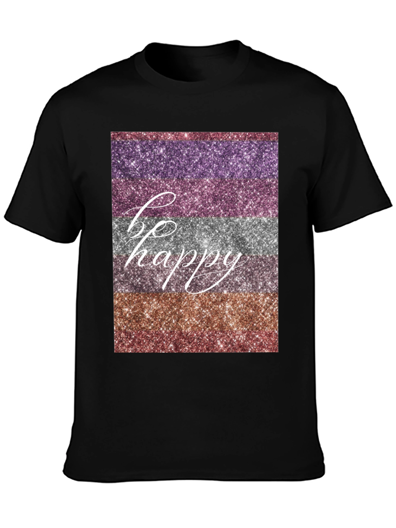 Be Happy Glitter Stripe Graphic T-Shirt