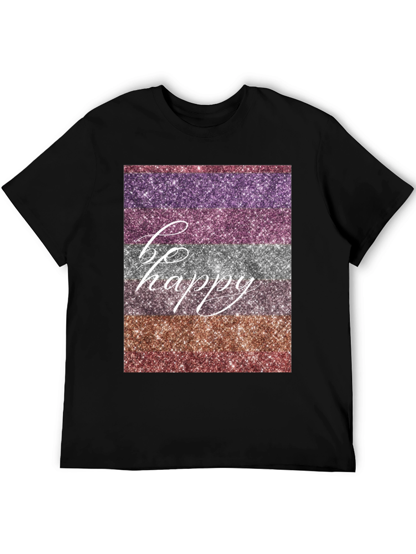 Be Happy Glitter Stripe Graphic T-Shirt