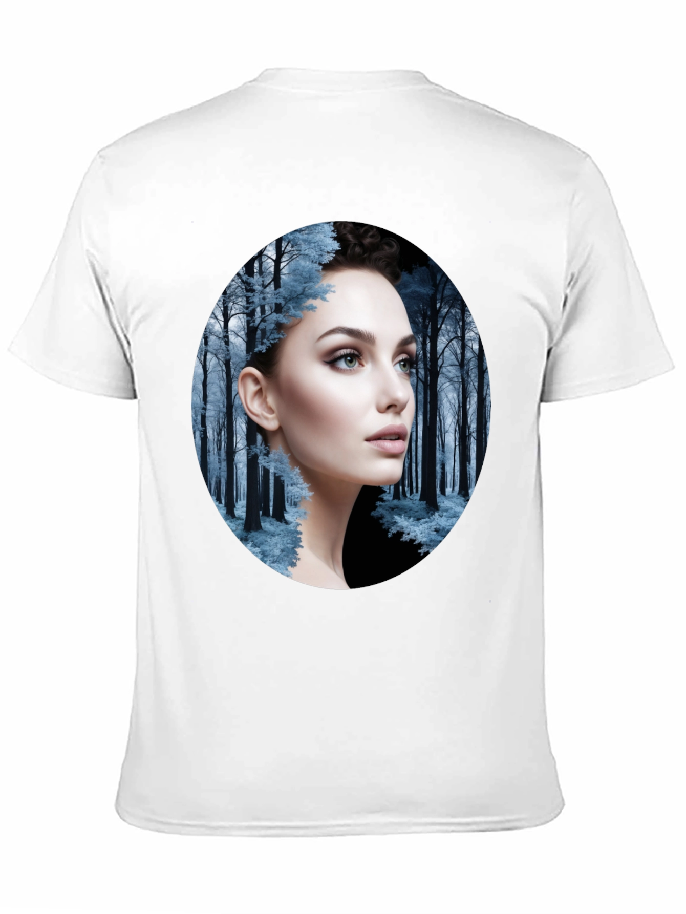 Woman in Winter Forest Black T-Shirt