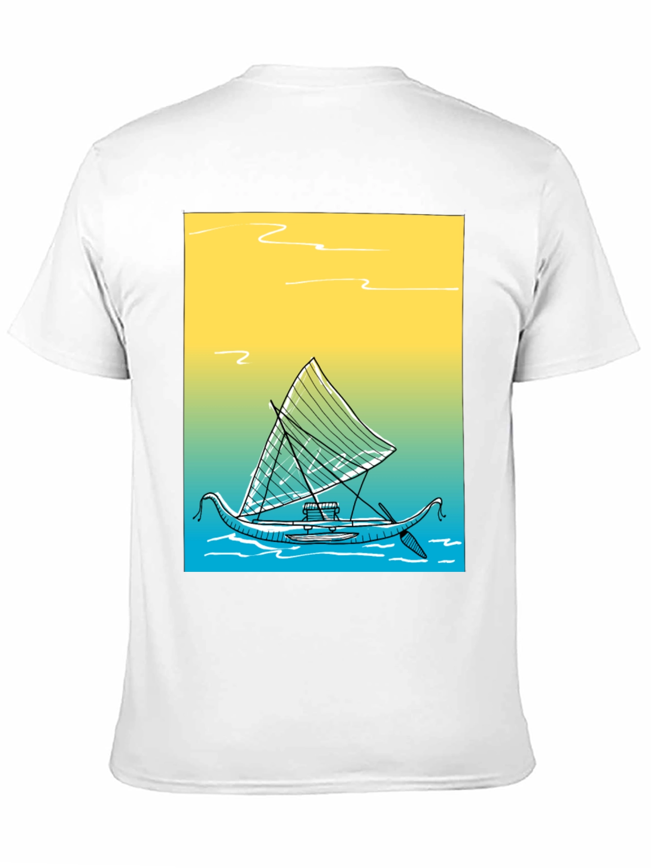 Tropical Boat Graphic Tee - Black Cotton T-Shirt