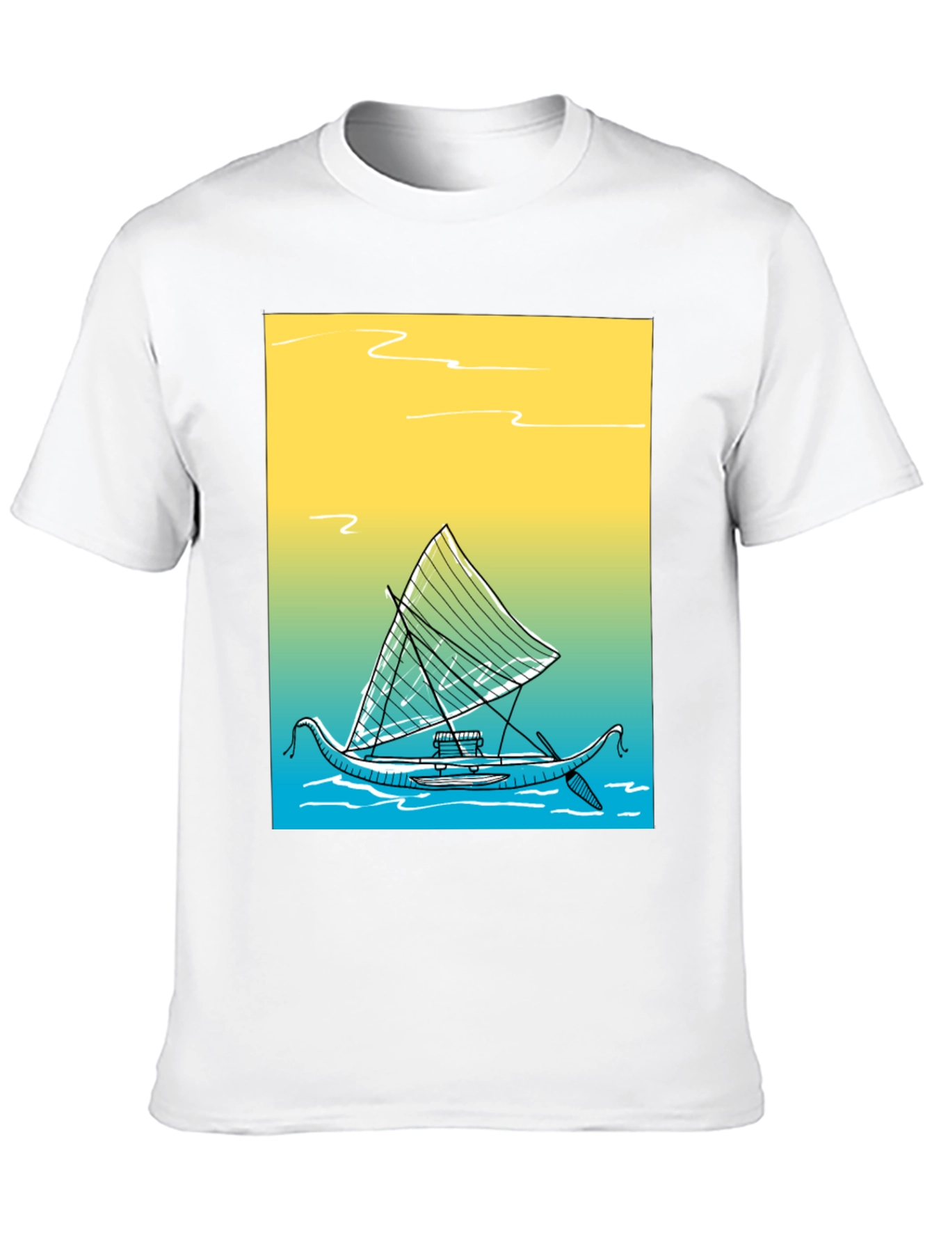 Tropical Boat Graphic Tee - Black Cotton T-Shirt