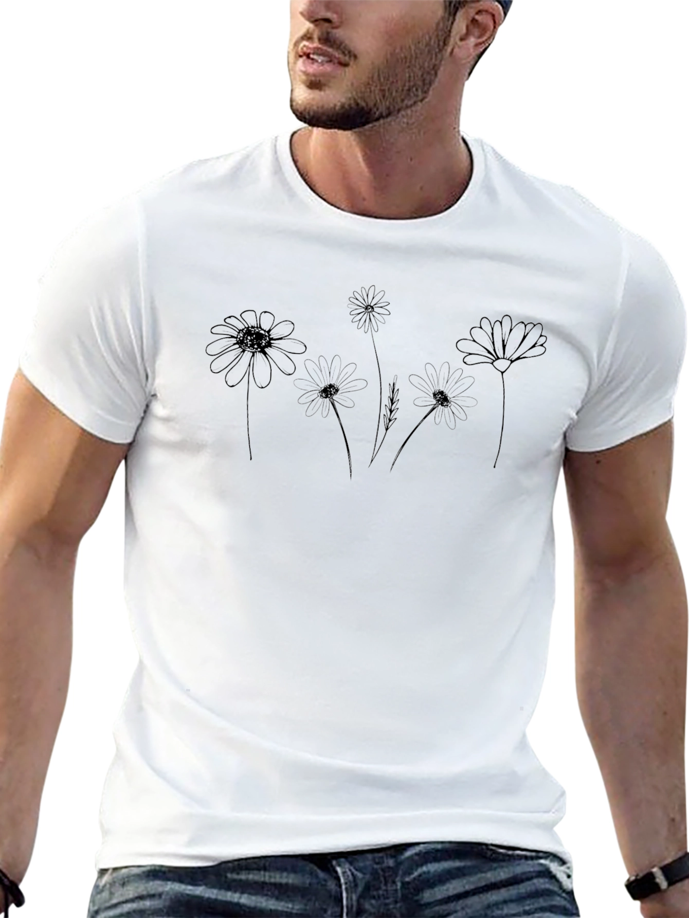 Minimalist Daisy Graphic Black T-Shirt