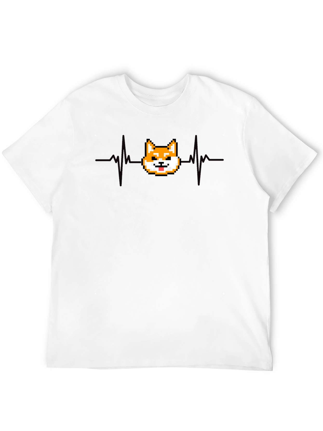Pixel Doge Heartbeat T-Shirt - Black Cotton Graphic Tee