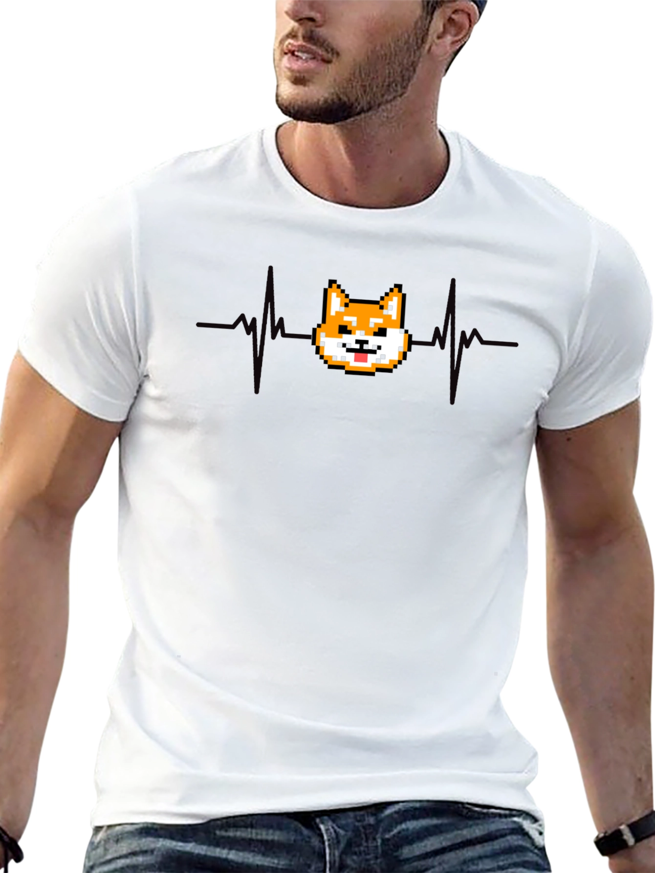 Pixel Doge Heartbeat T-Shirt - Black Cotton Graphic Tee