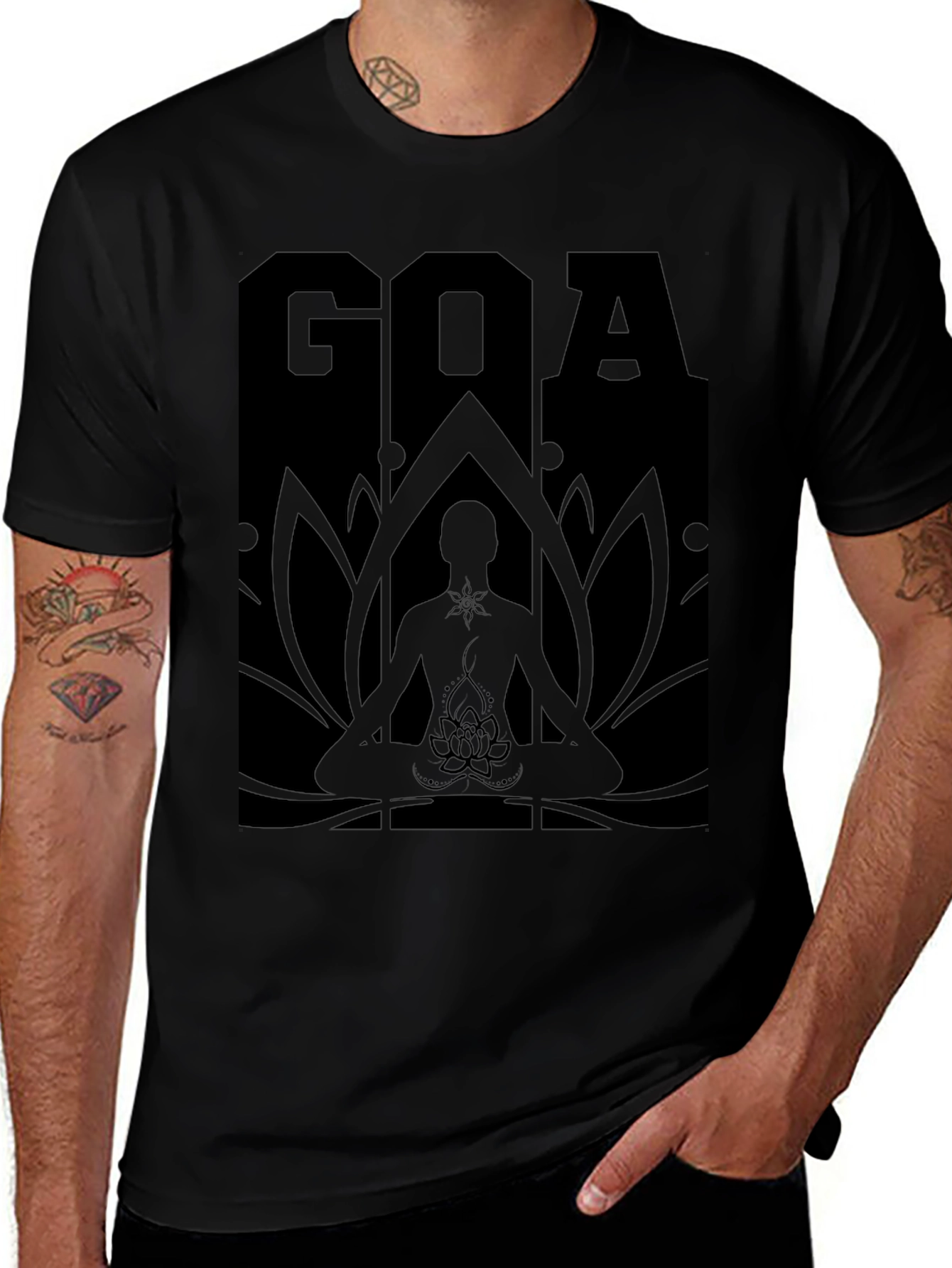 Mens Black GOA Meditation Graphic T-Shirt
