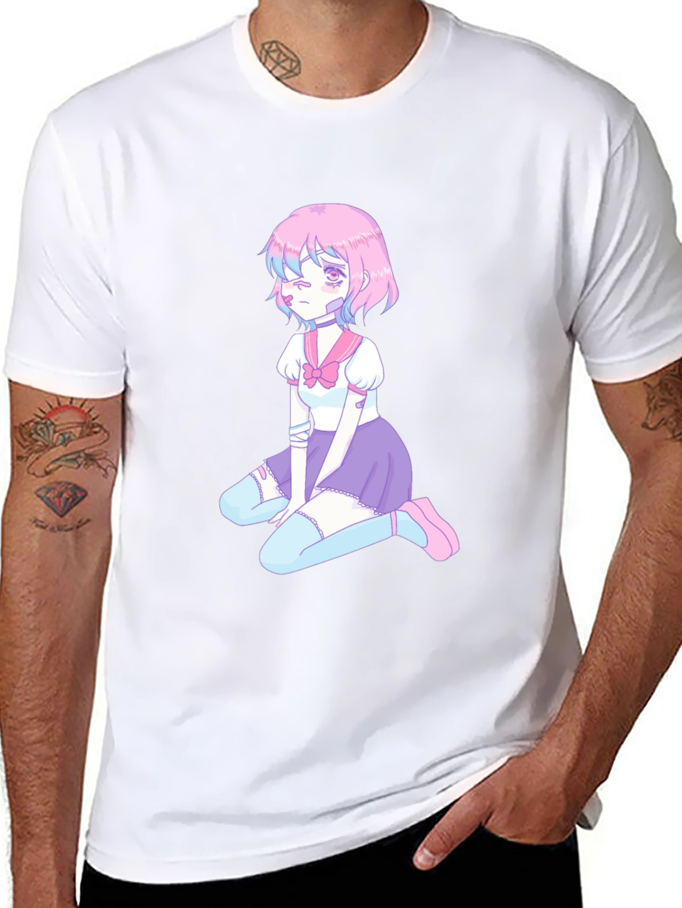 Anime Girl Graphic Tee - Black