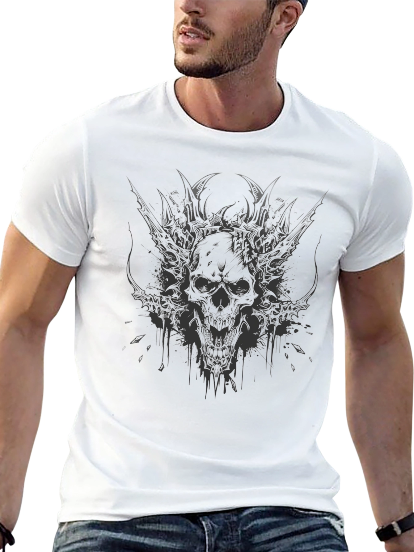Mens Skull Graphic Print T-Shirt - Black