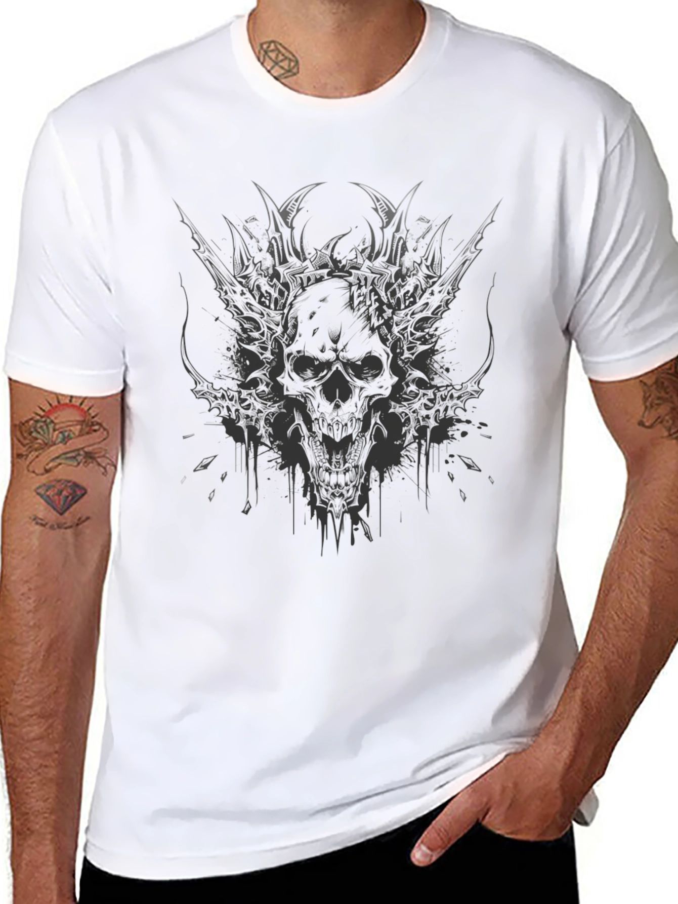 Mens Skull Graphic Print T-Shirt - Black