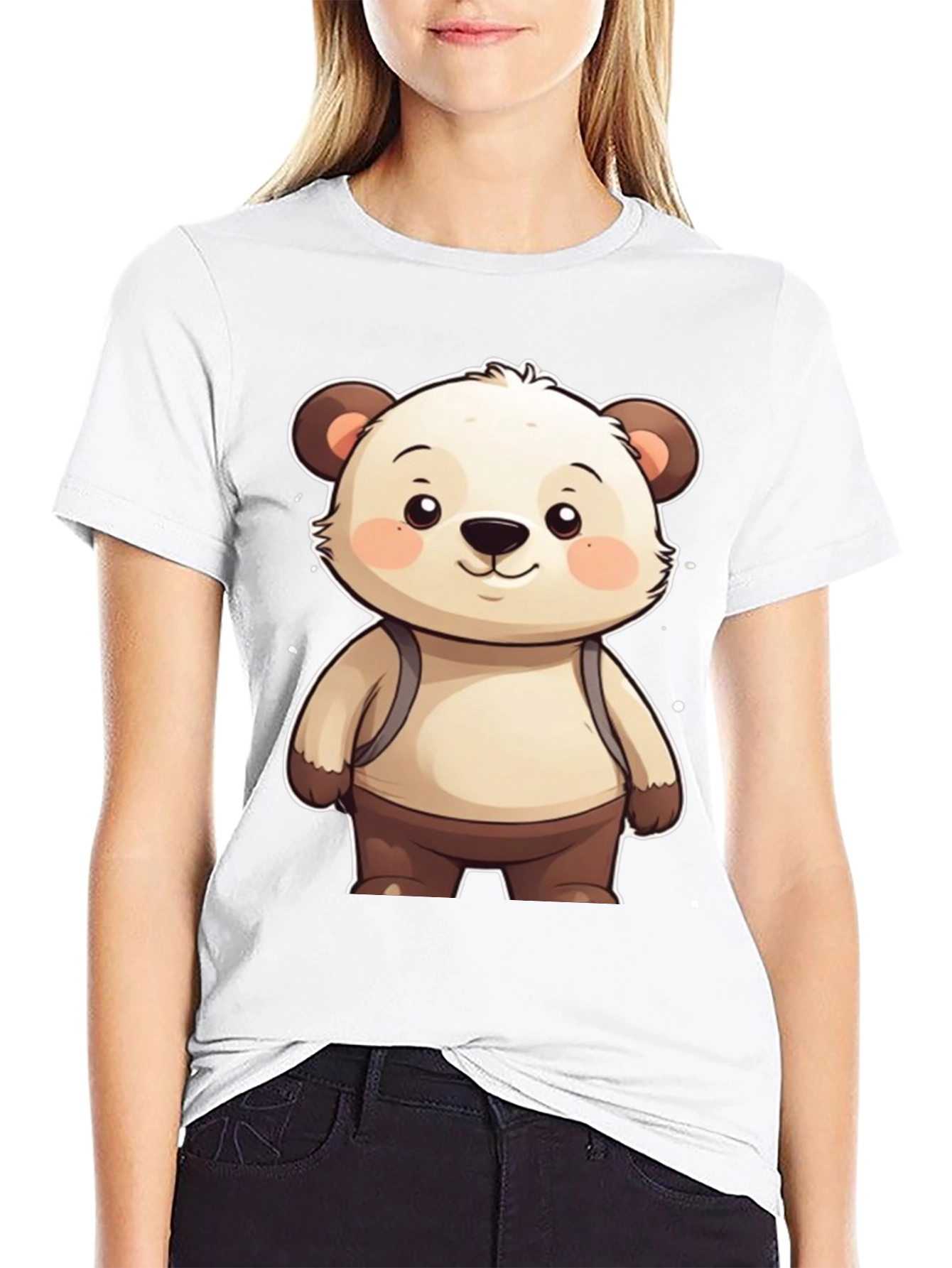 Cute Bear Cartoon Graphic Black T-Shirt