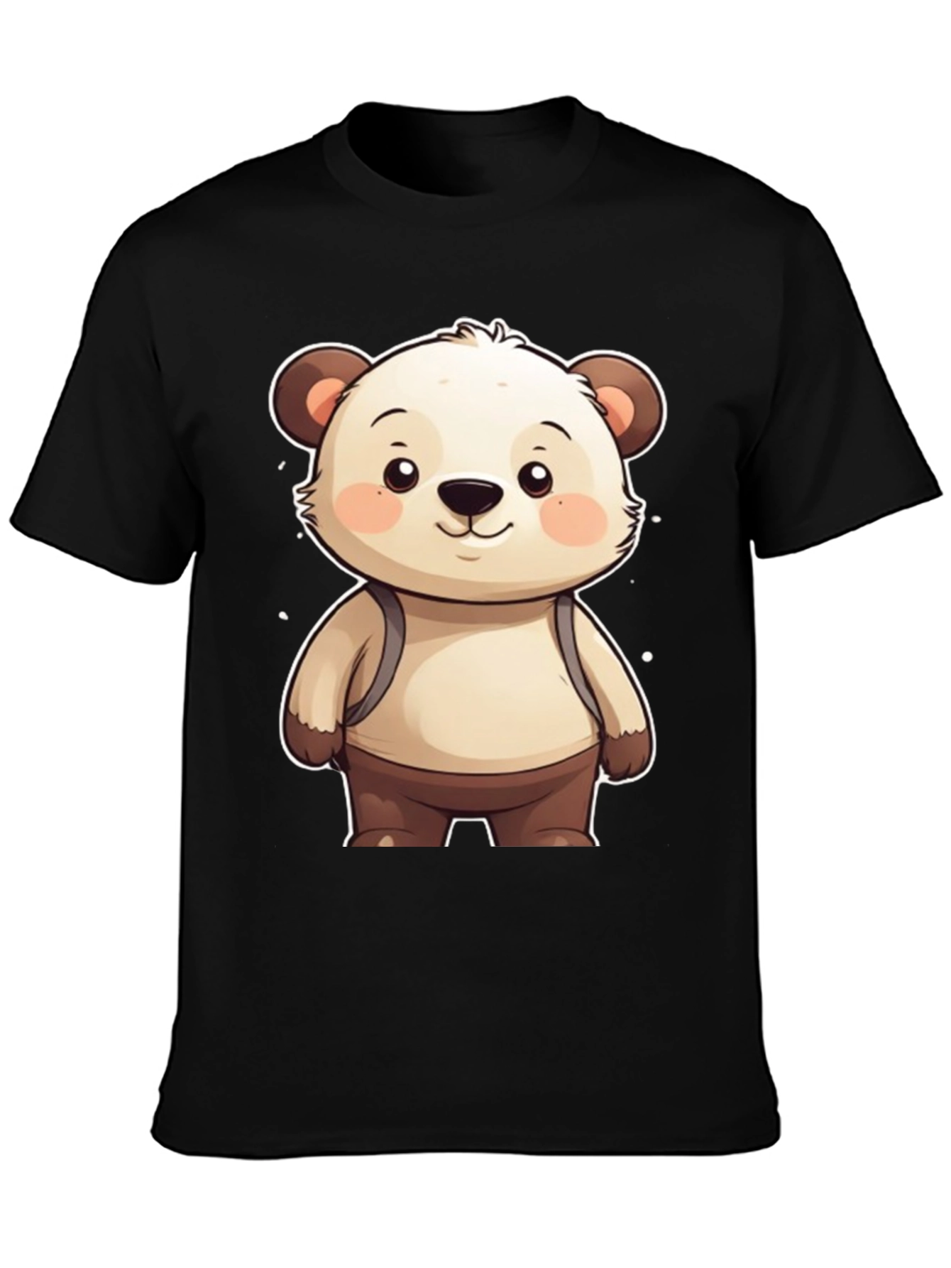 Cute Bear Cartoon Graphic Black T-Shirt