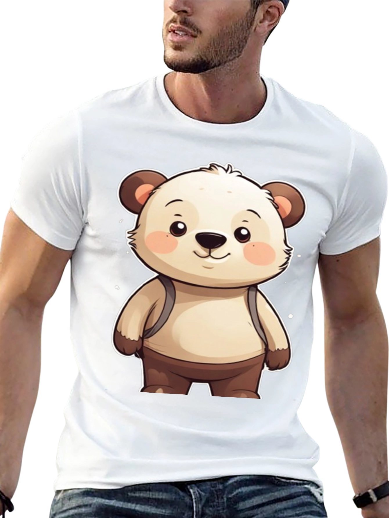 Cute Bear Cartoon Graphic Black T-Shirt