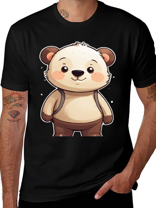 Cute Bear Cartoon Graphic Black T-Shirt
