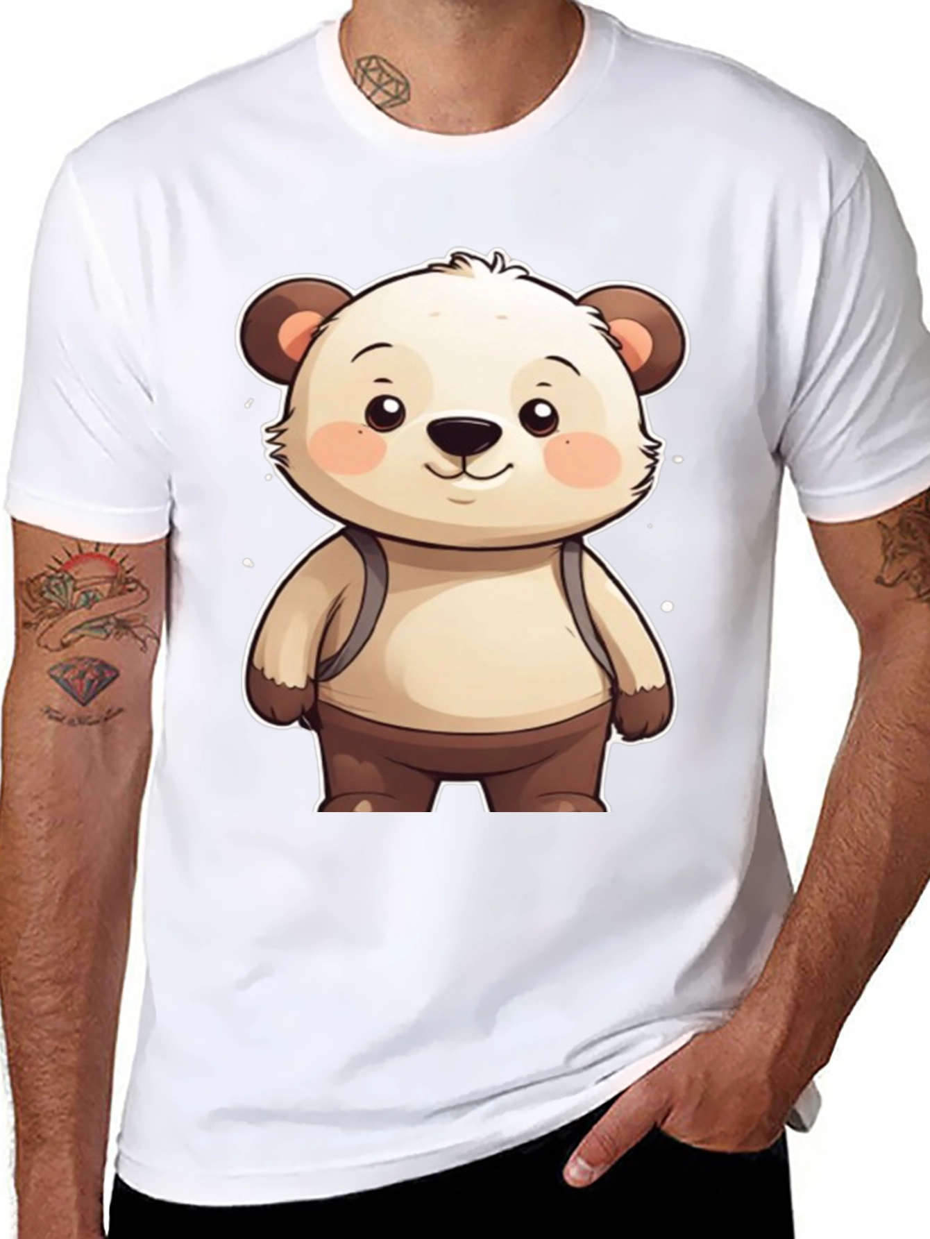 Cute Bear Cartoon Graphic Black T-Shirt