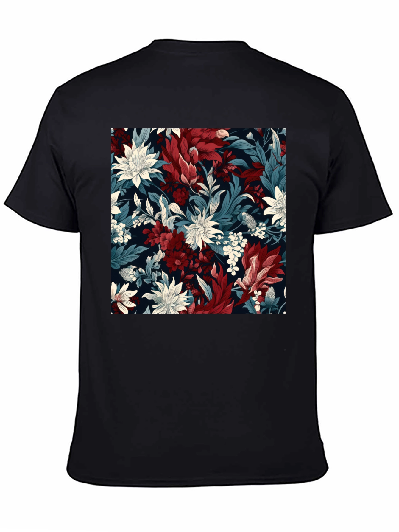 Floral Pattern Black T-Shirt - Modern Style