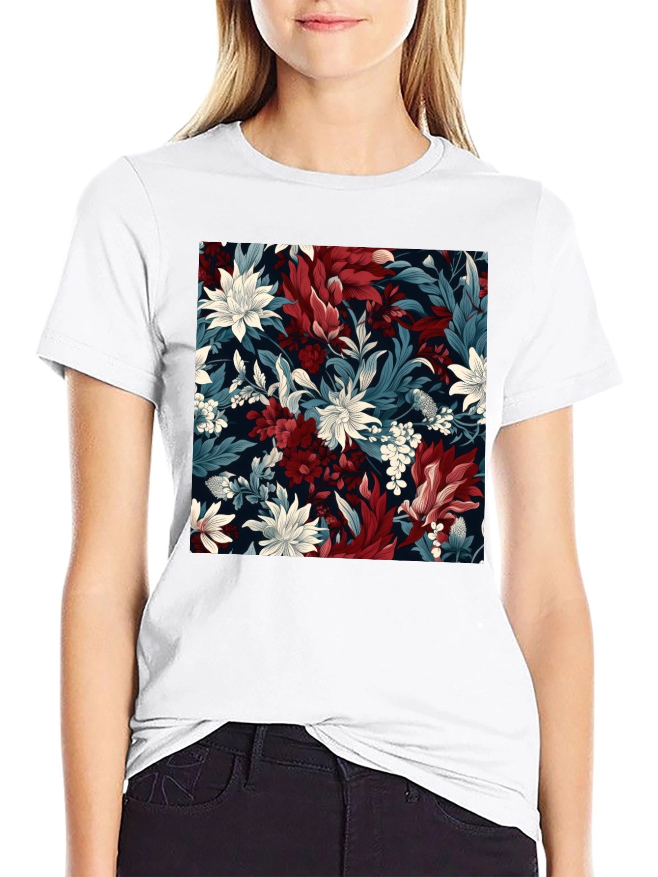 Floral Pattern Black T-Shirt - Modern Style