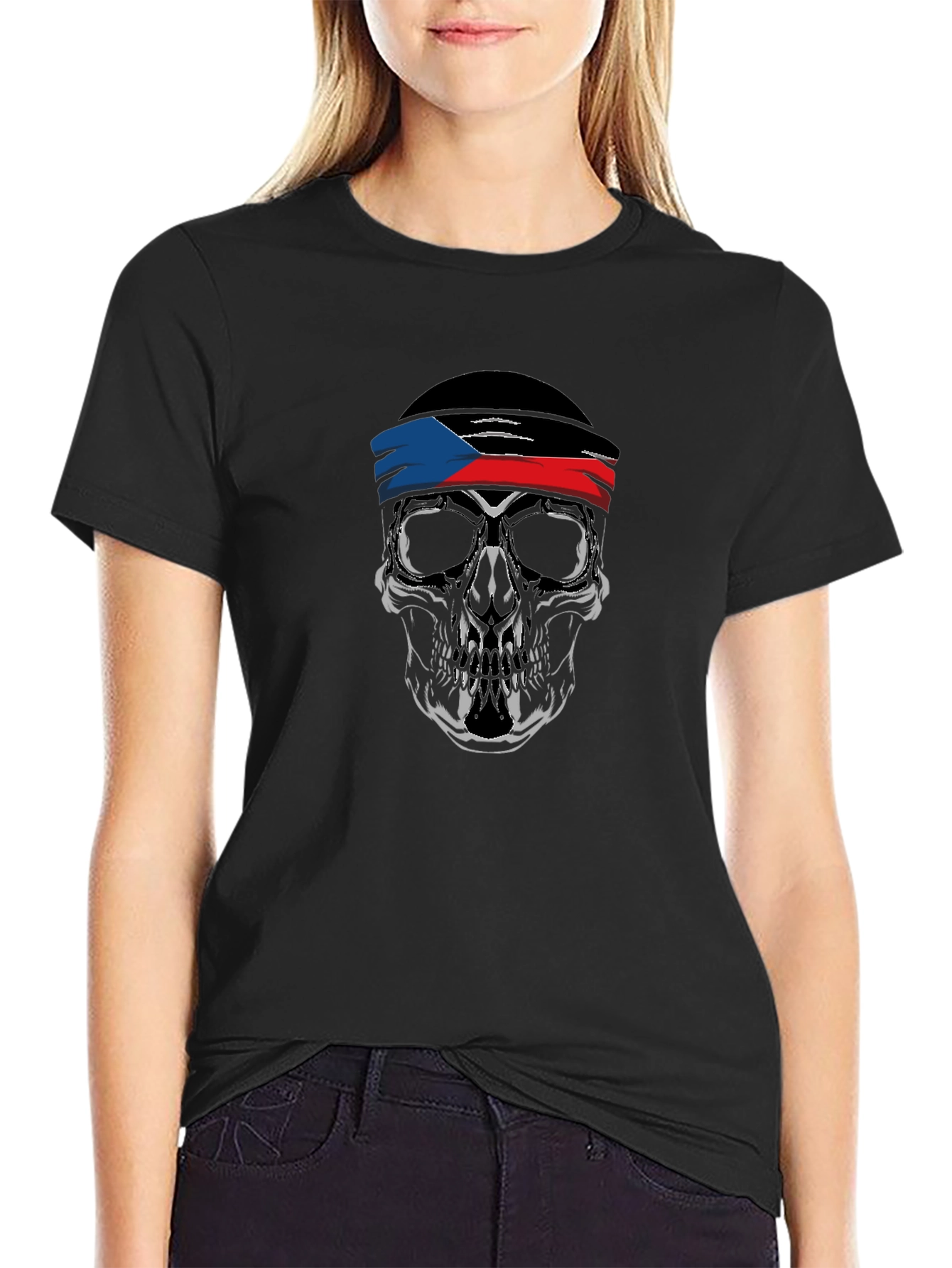 Skull Headband Graphic Black T-Shirt
