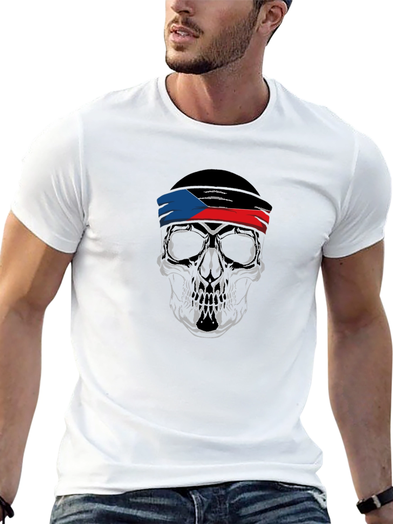 Skull Headband Graphic Black T-Shirt