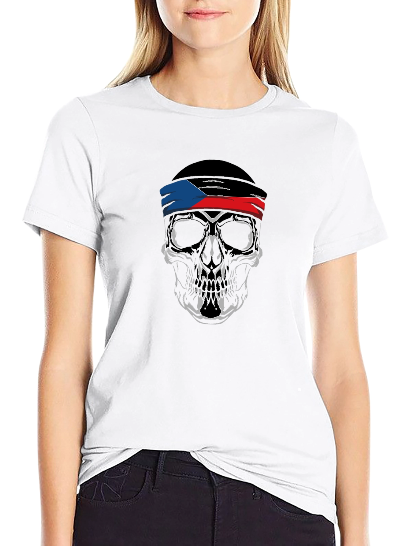 Skull Headband Graphic Black T-Shirt