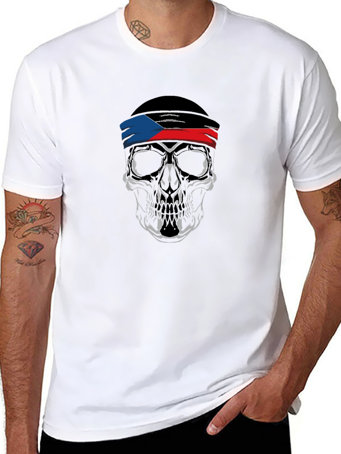 Skull Headband Graphic Black T-Shirt