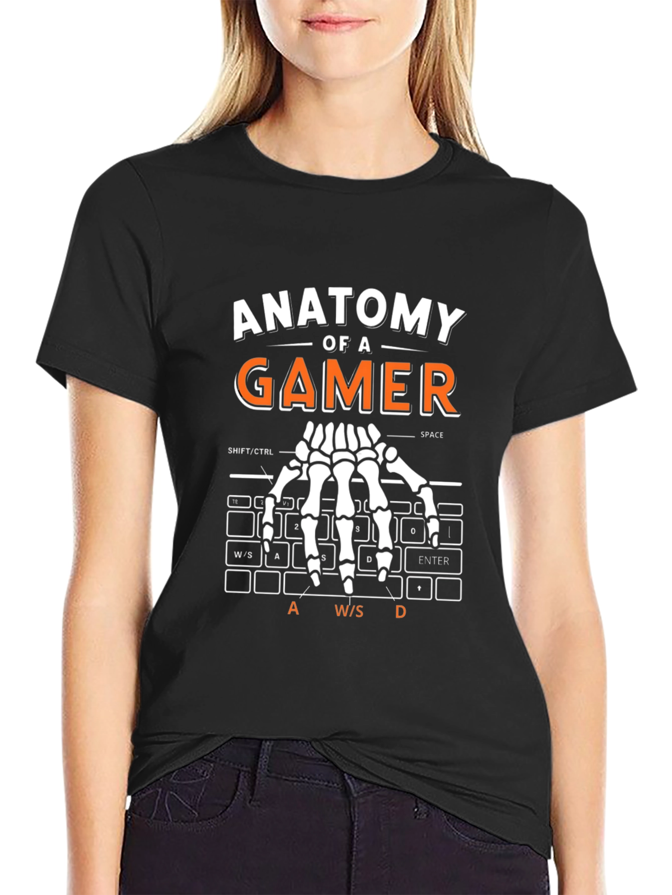 Anatomy of a Gamer T-Shirt - Keyboard Skeleton Hand