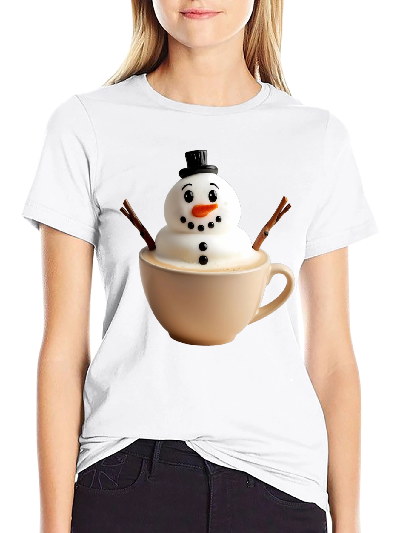 Whimsical Snowman Latte Art T-Shirt