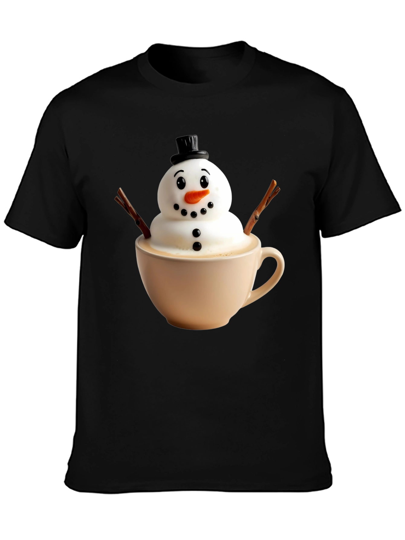 Whimsical Snowman Latte Art T-Shirt