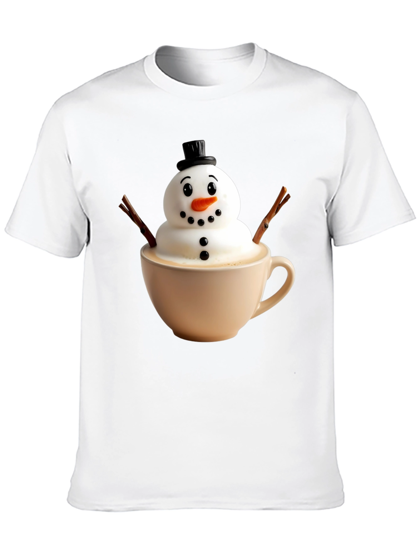 Whimsical Snowman Latte Art T-Shirt