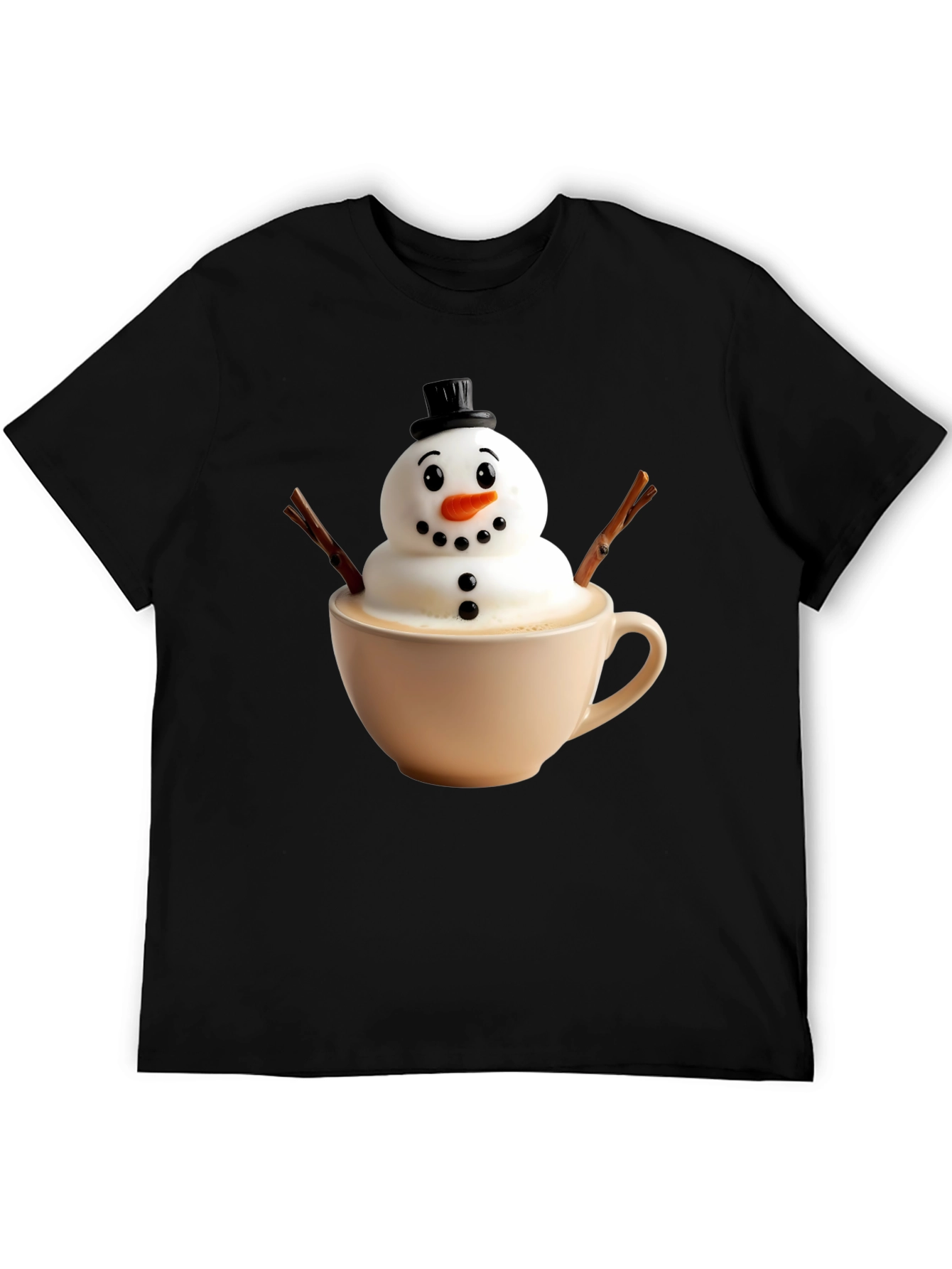 Whimsical Snowman Latte Art T-Shirt