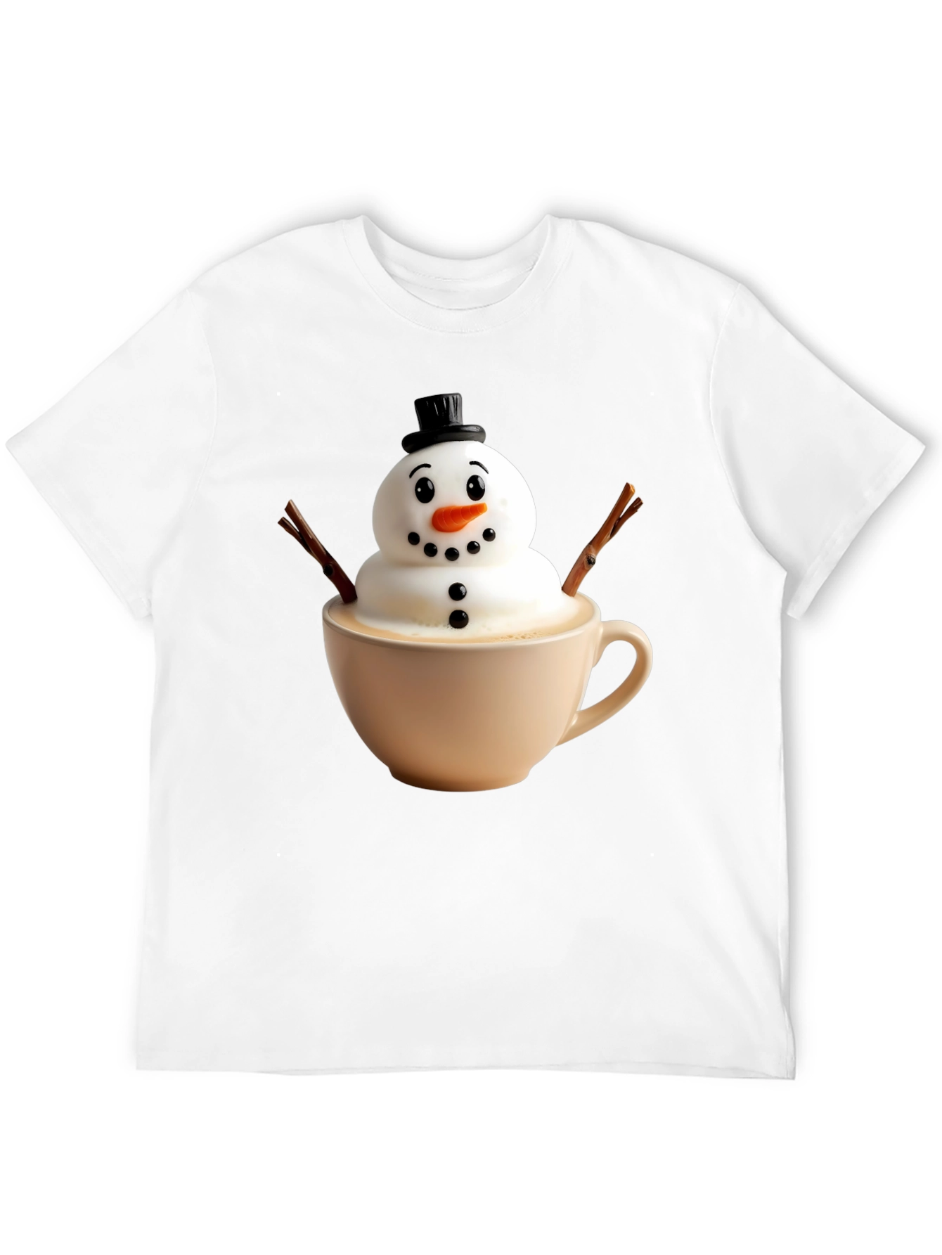 Whimsical Snowman Latte Art T-Shirt