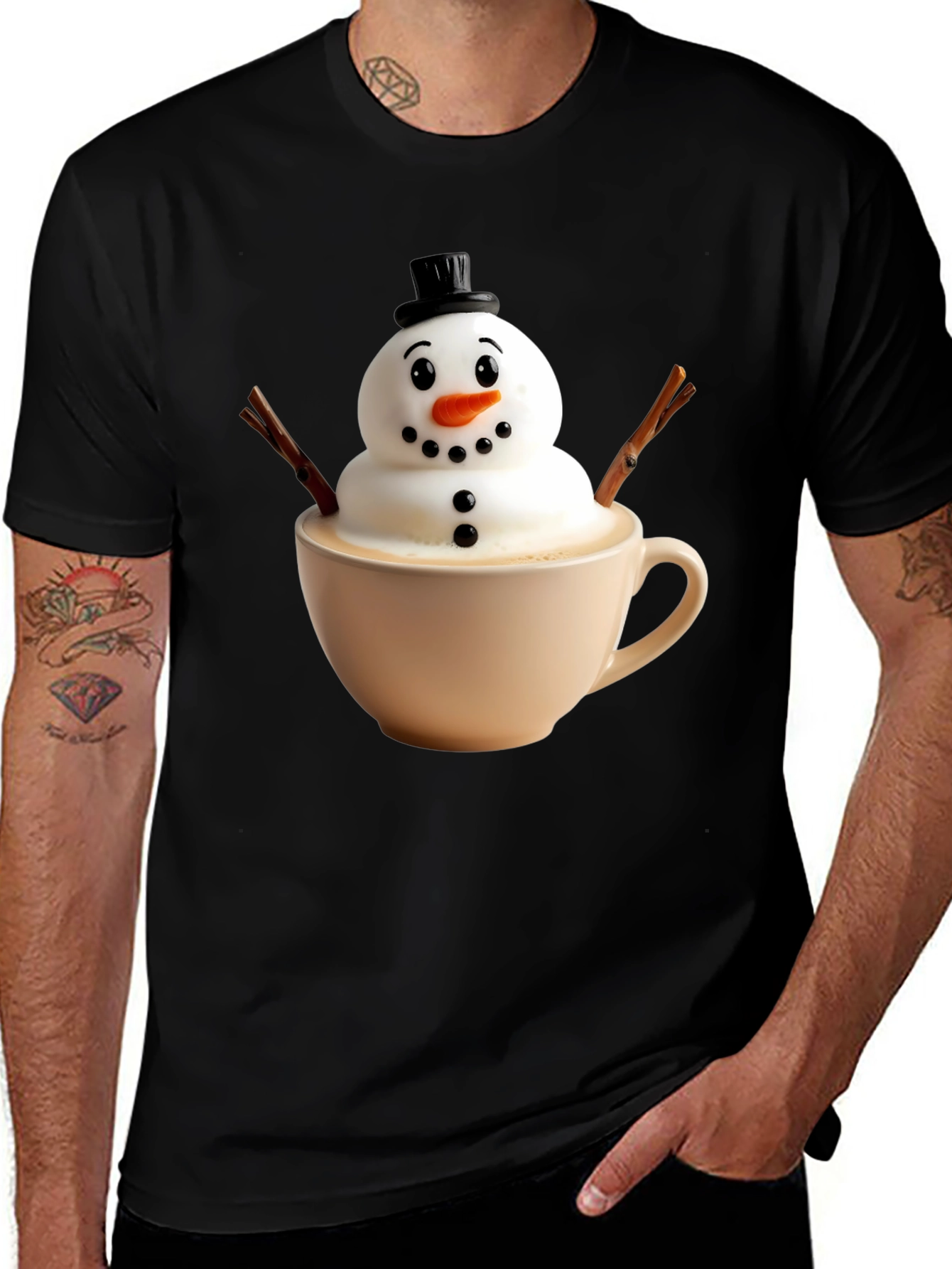 Whimsical Snowman Latte Art T-Shirt