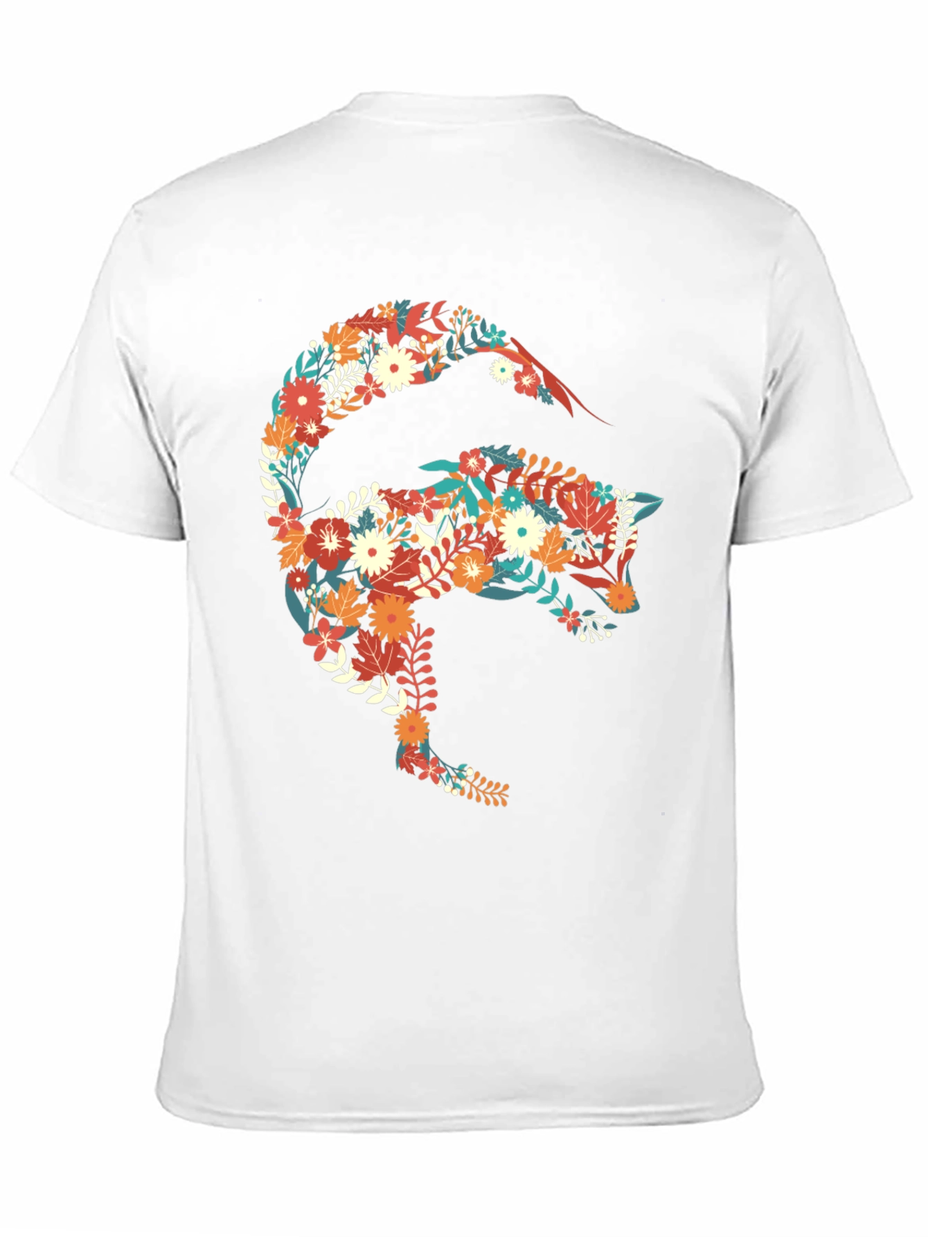 Floral Fox Graphic Print Black T-Shirt