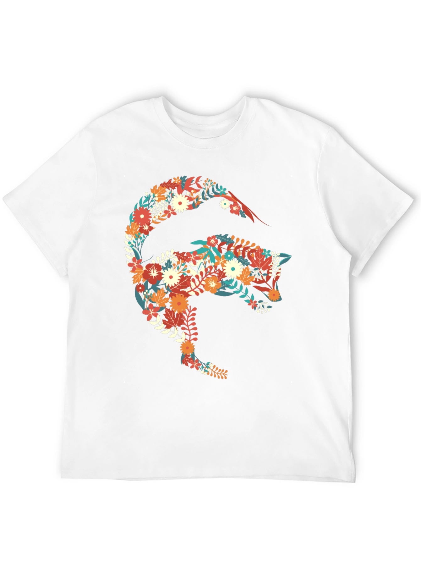 Floral Fox Graphic Print Black T-Shirt