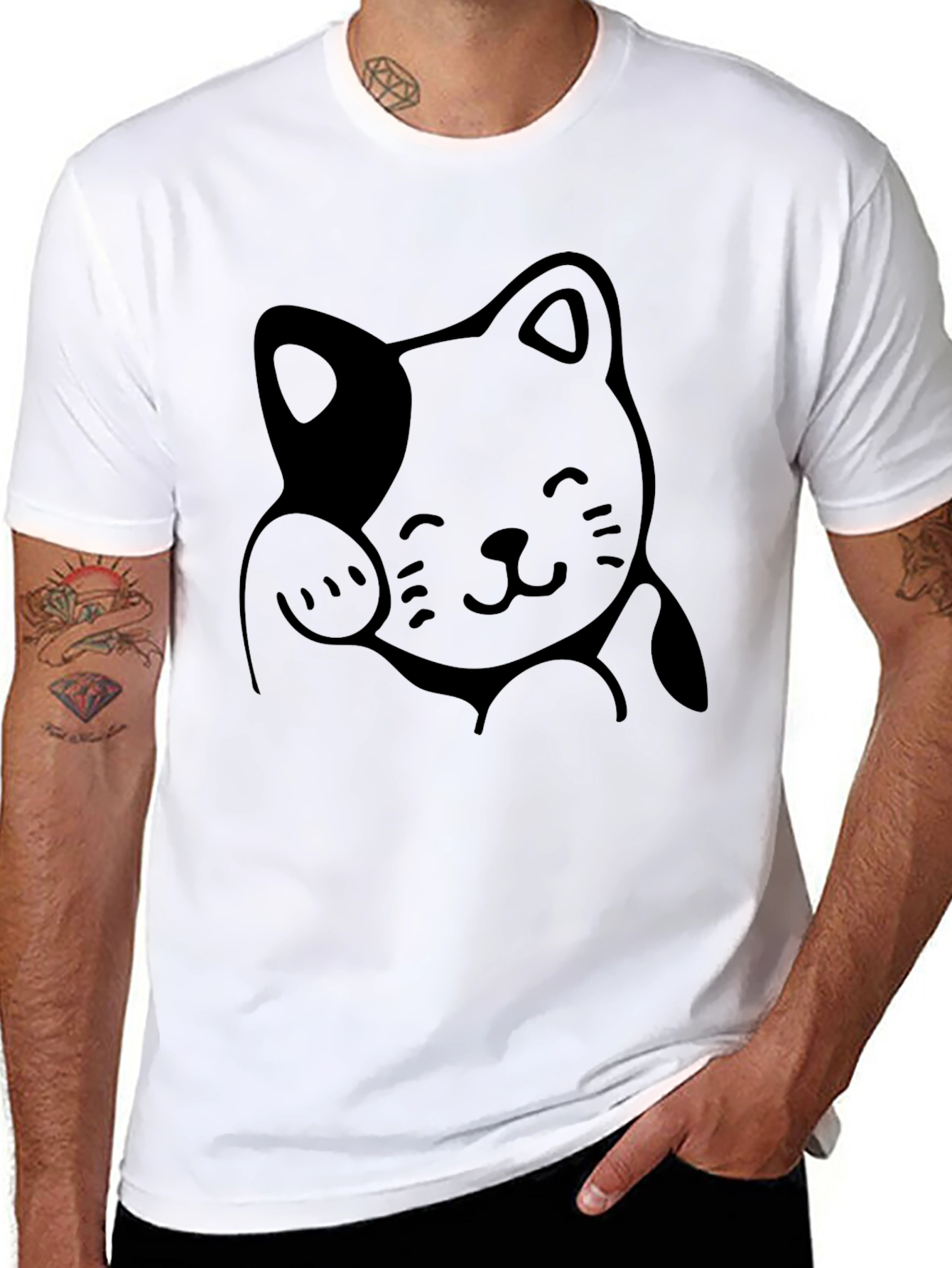 Lucky Cat Graphic Tee - Black Unisex